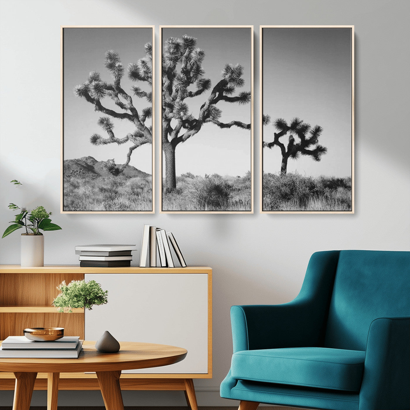 93692513-MGV-CV-36X24-Joshua Tree Wall Art Canvas Print, Framed Monochrome Desert Art Picture Print, Minimalist Nature Scene Perfect Southwestern