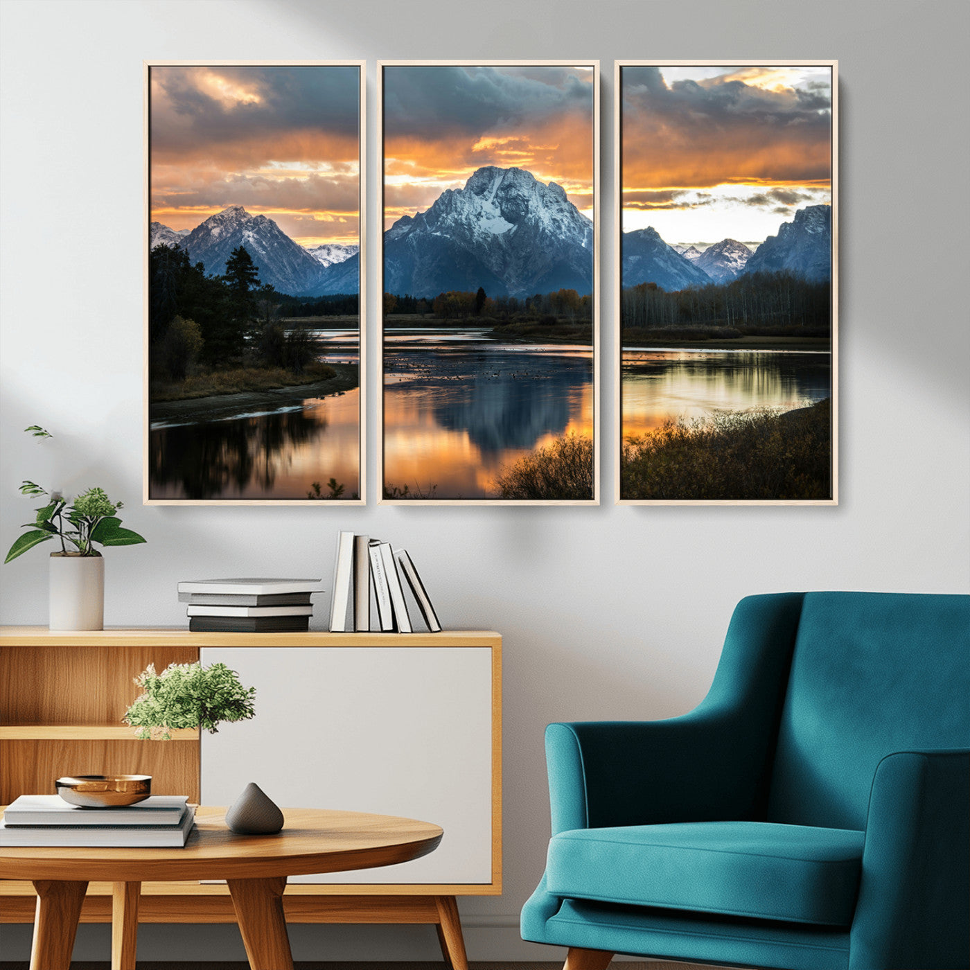 14130176-MGV-CV-36X24-Mountain Sunset Wall Art Canvas Print, Framed Alpine Wilderness Art Picture Print, Golden Hour Perfect Rustic Wilderness Decor
