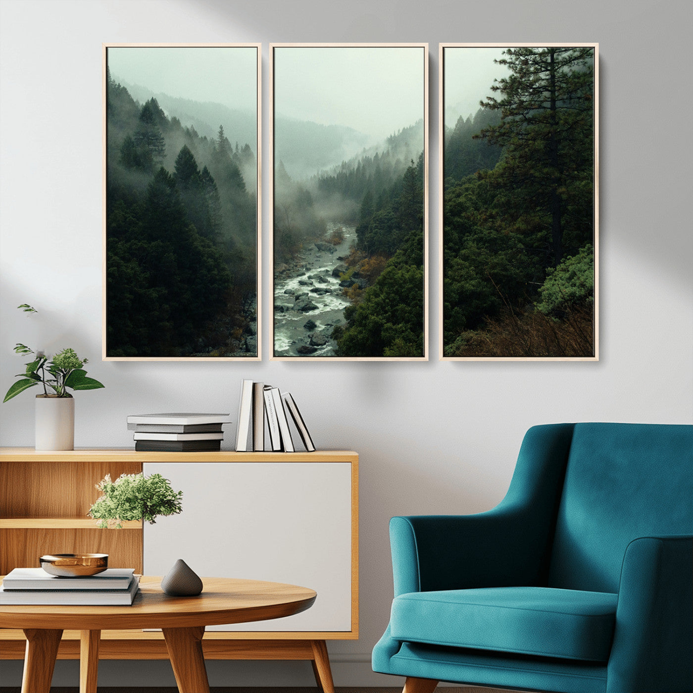 48497565-MGV-CV-36X24-Misty Forest Wall Art Canvas Print, Framed Foggy River Art Picture Print, Moody Landscape Perfect Moody Wilderness Decor Artwork