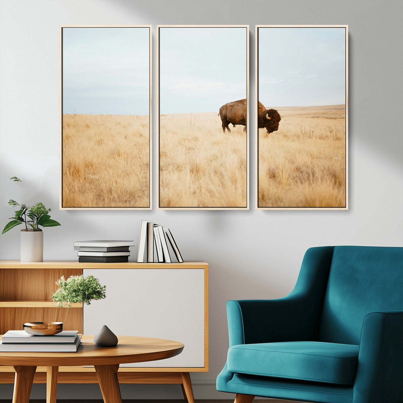 61392510-MGV-CV-36X24-Buffalo Wall Art Wall Art Canvas Print, Framed Western Wildlife Decor Art Picture Print, Rustic Farmhouse Art Perfect Rustic
