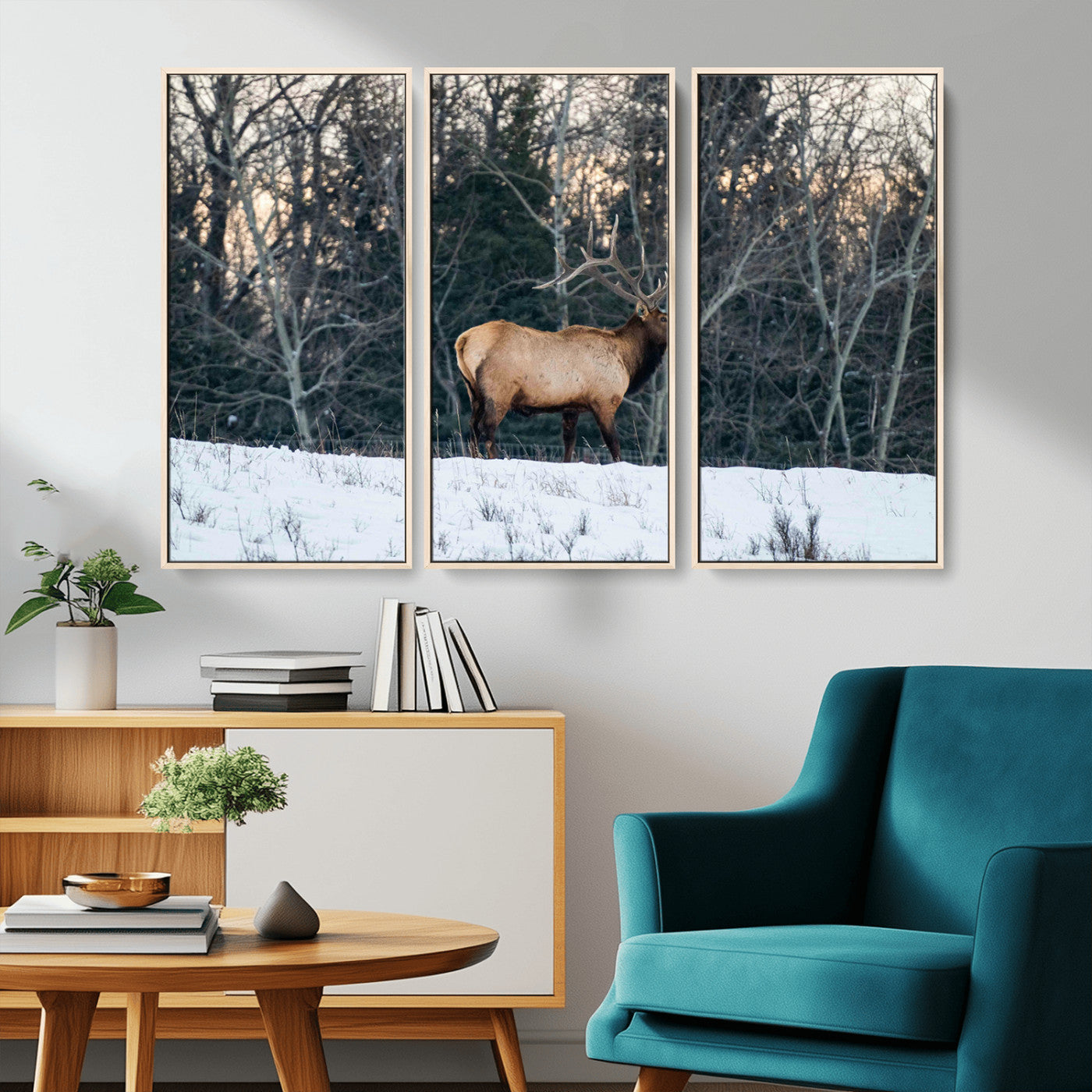 36533178-MGV-CV-36X24-Wild Elk Photography Wall Art Canvas Print, Framed Winter Wildlife Art Picture Print, Snowy Forest Perfect Rustic Lodge Decor