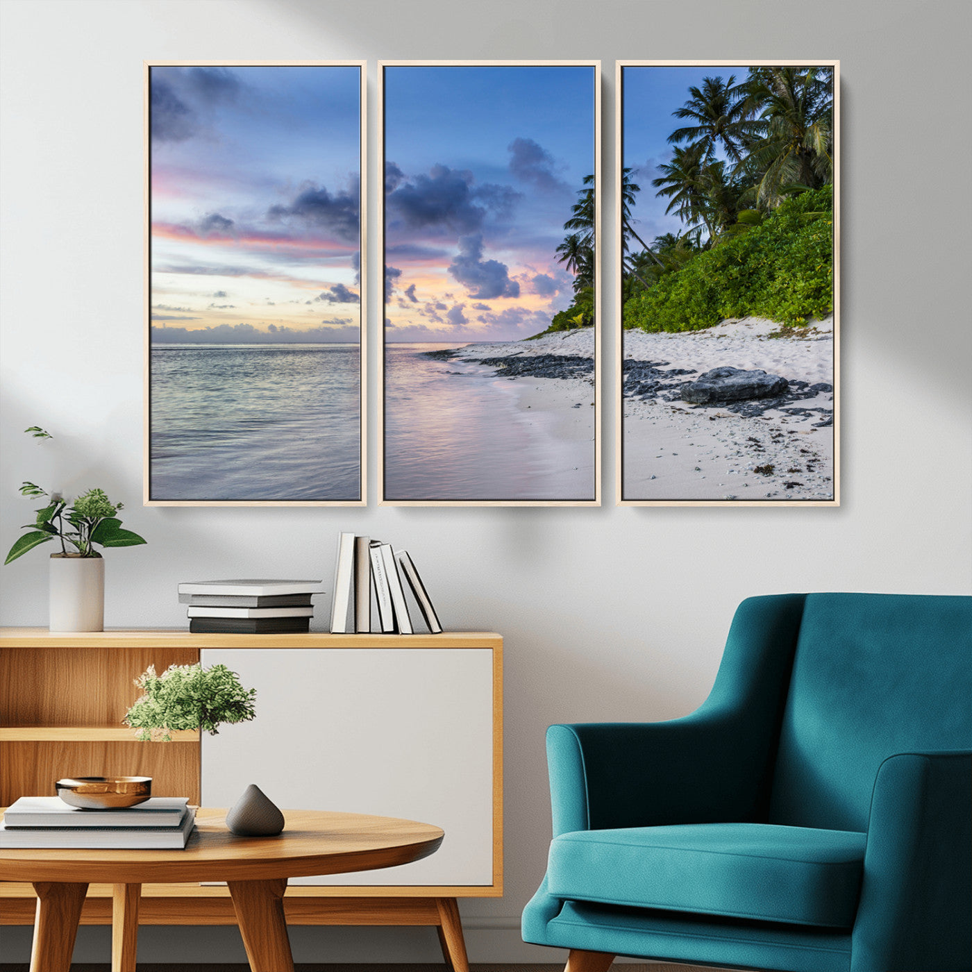 75045485-MGV-CV-36X24-Tropical Beach Wall Art Canvas Print, Framed Sunset Glow Art Picture Print, Palm Tree Coast Perfect Tropical Coastal Decor Artwork