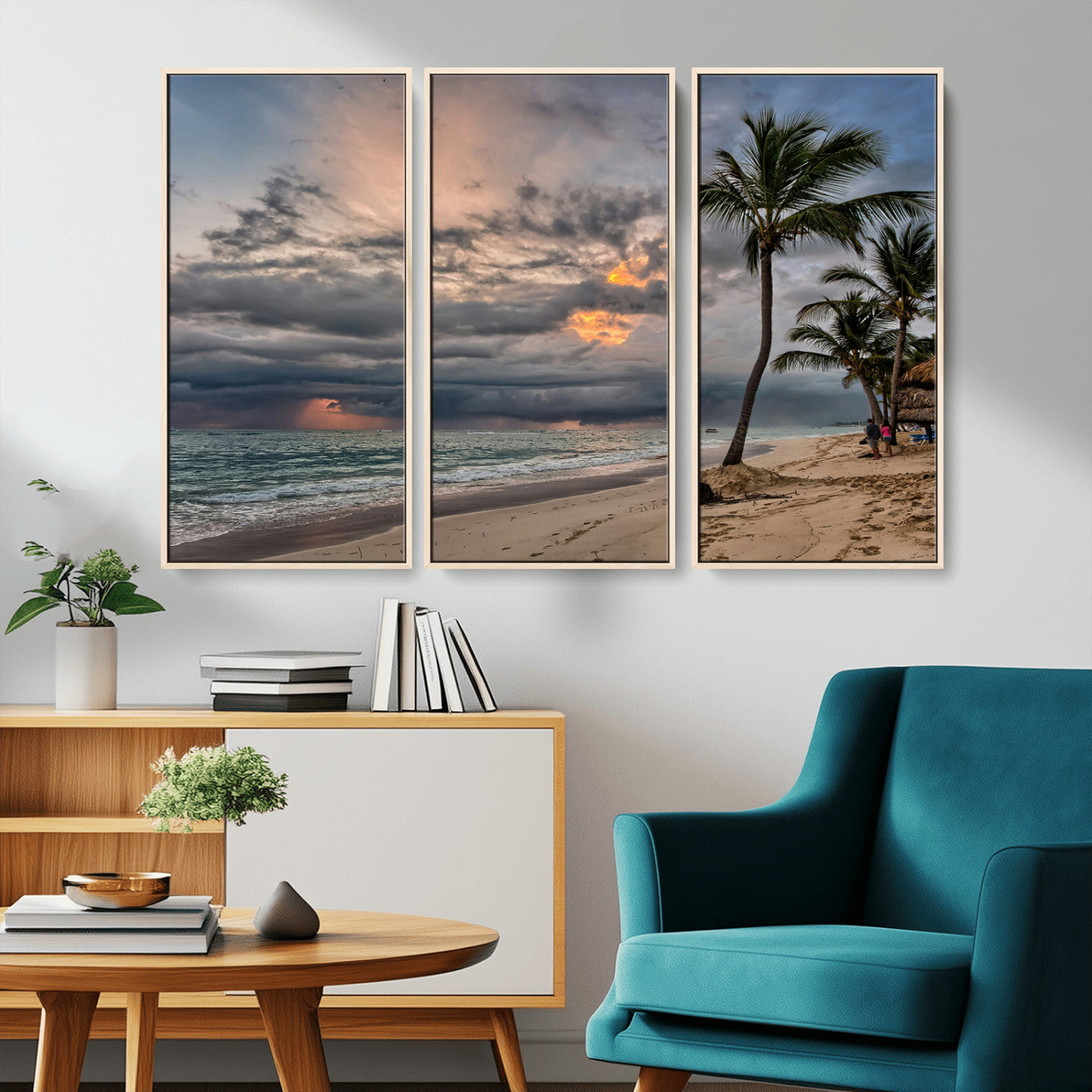 62574547-MGV-CV-36X24-Tropical Storm Wall Art Canvas Print, Framed Moody Beach Art Picture Print, Dramatic Sky Perfect Tropical Coastal Decor Artwork