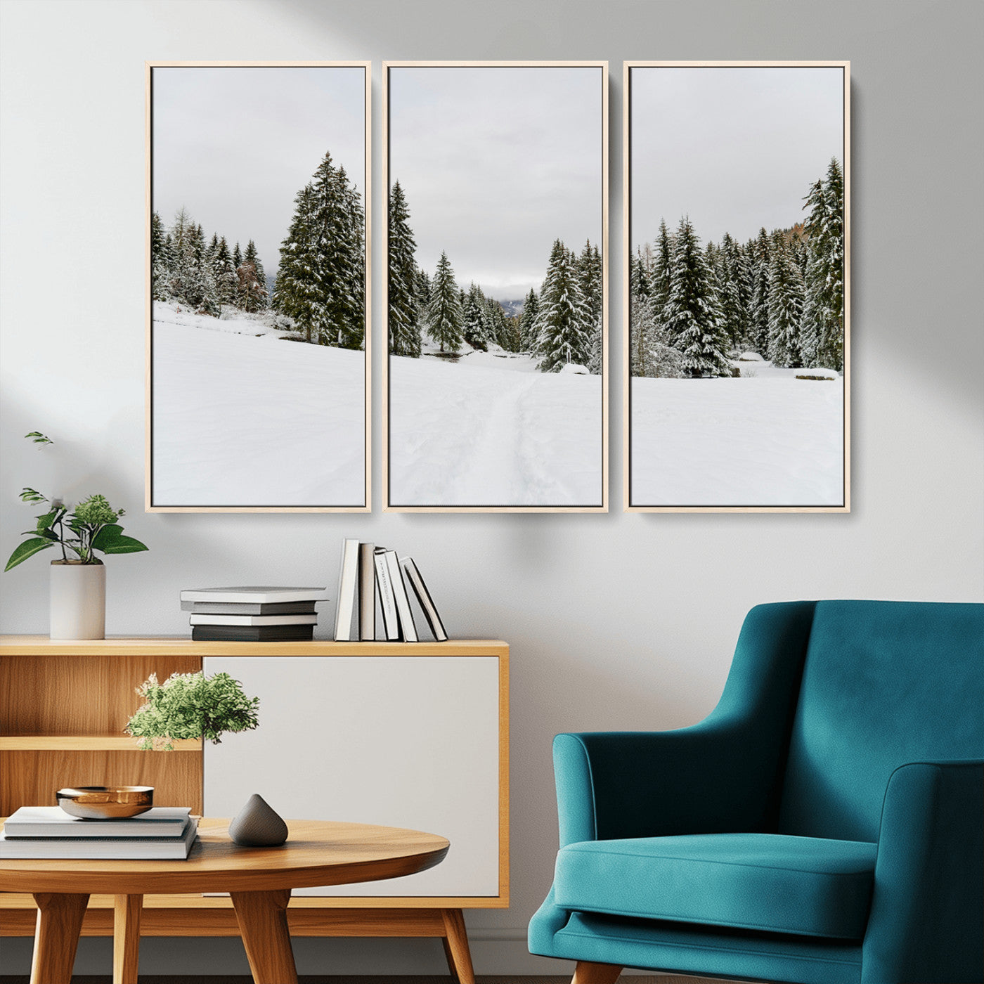 24581417-MGV-CV-36X24-Frosty Pines Wall Art Canvas Print, Framed Silent Snowfall Art Picture Print, Cozy Cabin Vibes Perfect Nordic Minimalist Decor