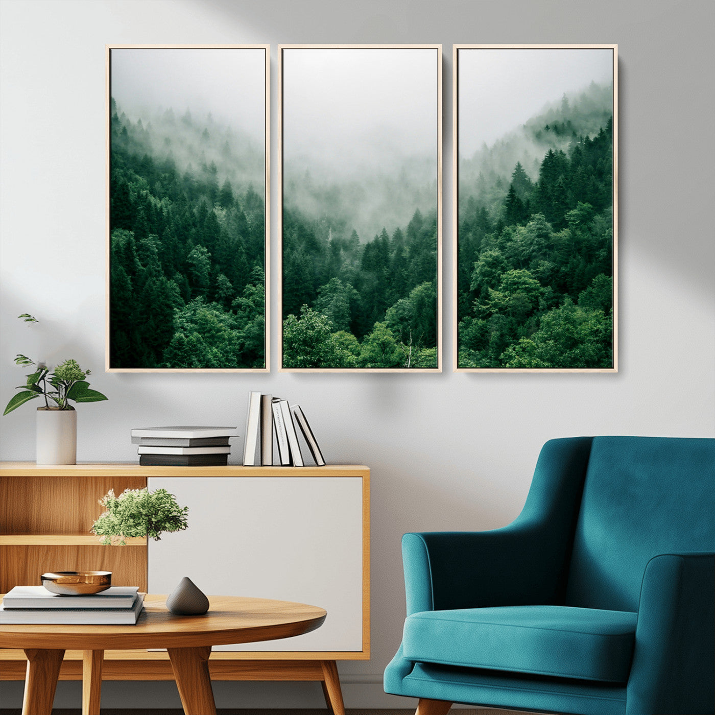 45265379-MGV-CV-36X24-Misty Forest Wall Art – Green Mountain Pine Tree Landscape Canvas Print, Nature Photography Artwork Home Decor for Bedroom, Living