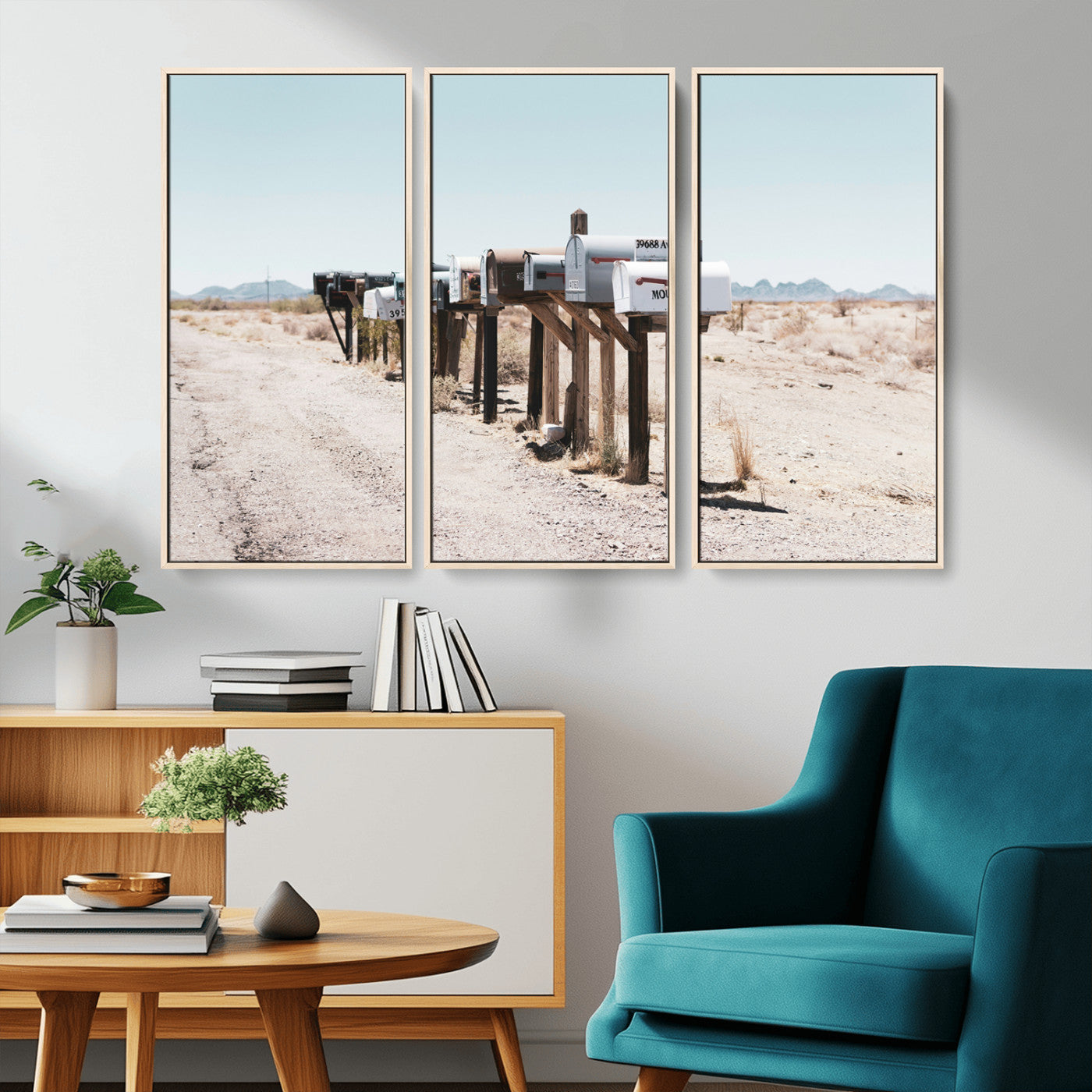 54616109-MGV-CV-36X24-Desert Mailboxes Wall Art – Rustic Rural Roadside Photography Canvas Print, American Southwest Landscape Home Decor for Living