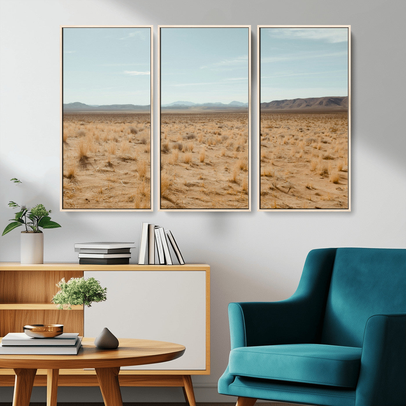 55918919-MGV-CV-36X24-Desert Landscape Wall Art – Golden Grass Plains and Mountain Horizon Canvas Print, Southwest Nature Photography Decor for Living