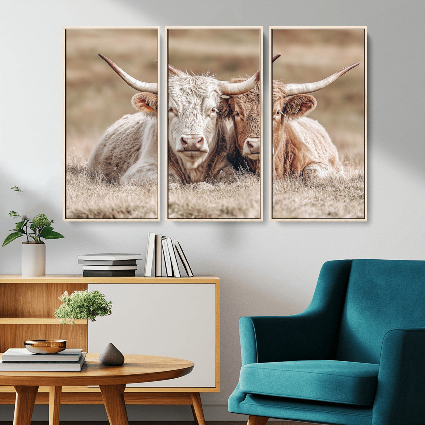 38651722-MGV-CV-36X24-Cow Wall Art – Rustic Longhorn Pair Canvas Print, Western Farmhouse Animal Painting, Country Ranch Decor for Living Room, Bedroom,
