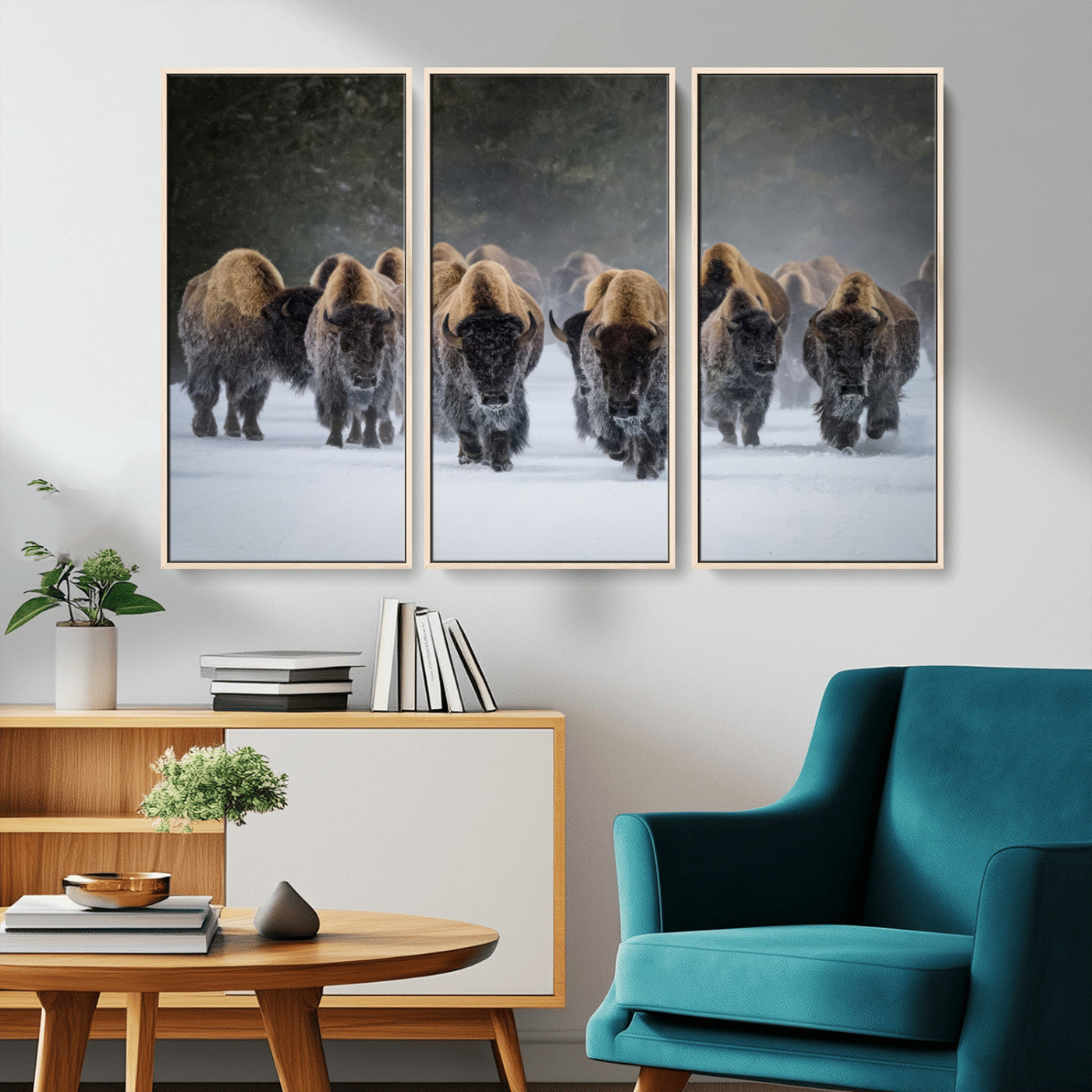 30332489-MGV-FC-48X32-3P_Natural-Winter Bison Herd Wall Art – Powerful Buffalo Canvas Print, Rustic Wildlife Photography Decor for Farmhouse, Cabin, Lodge, Living