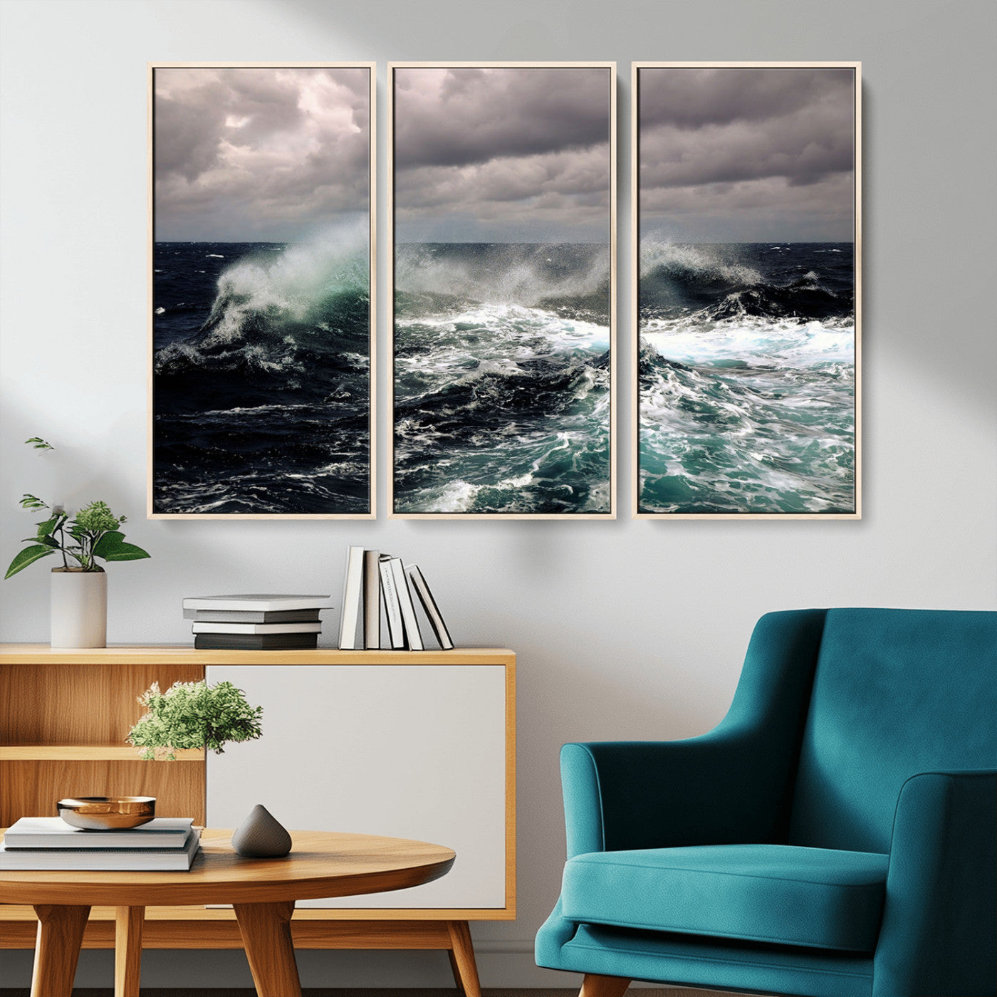 38622353-MGV-CV-36X24-Ocean Wave Wall Art – Dramatic Seascape Canvas Print with Stormy Sky and Crashing Sea, Bold Coastal Photography for Living Room,