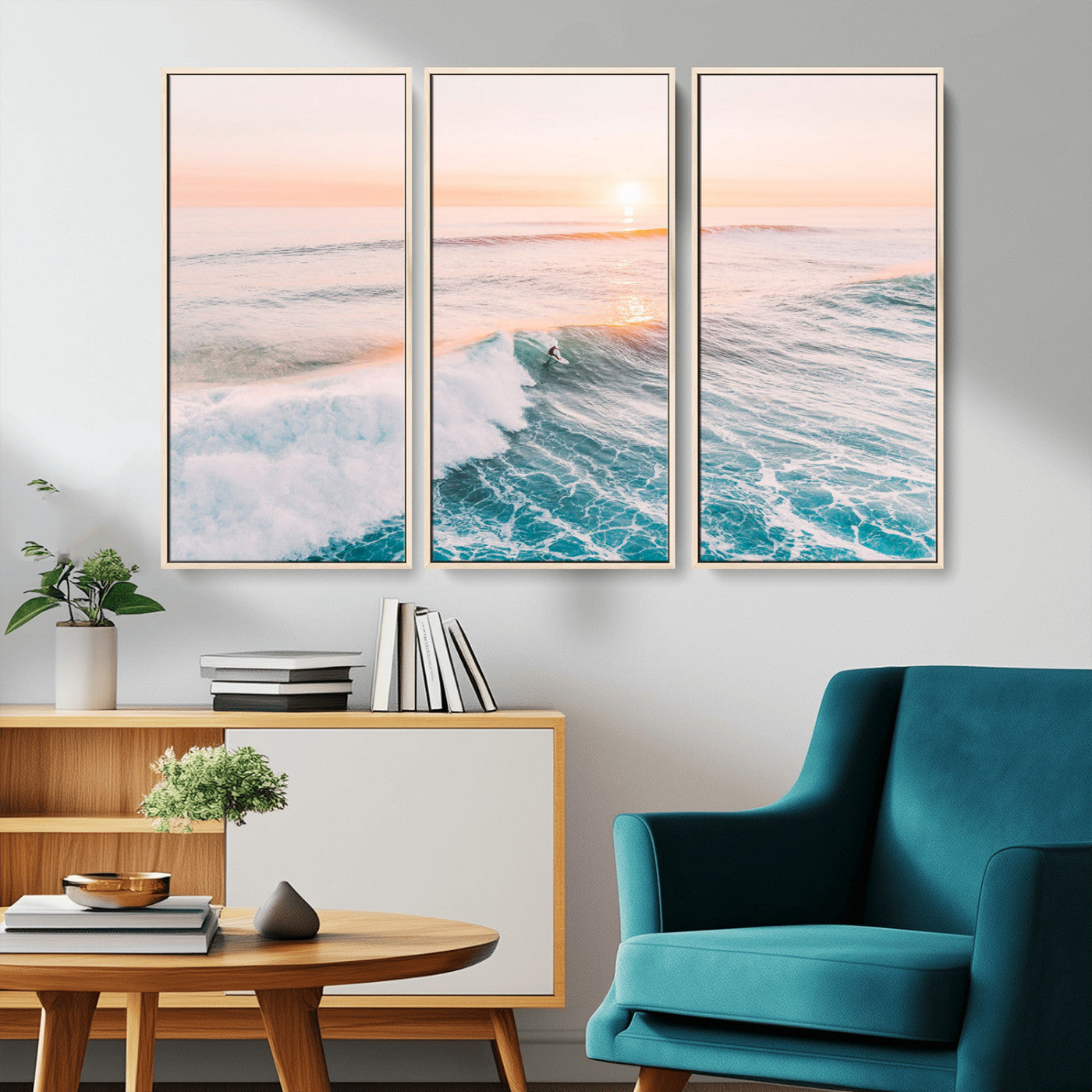 34064591-MGV-CV-36X24-Surfing Wall Art – Sunset Ocean Wave Canvas Print, Surfer Riding Sea Photography Decor for Bedroom, Living Room, Office, Coastal