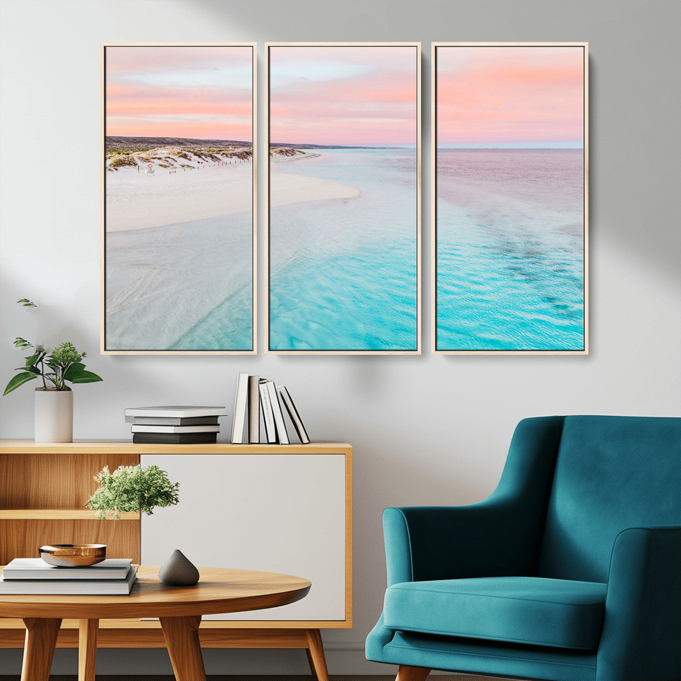 41613614-MGV-CV-36X24-Beach Sunset Wall Art – Pastel Ocean Canvas Print, Turquoise Water and Pink Sky Photography Decor for Bedroom, Living Room, Office