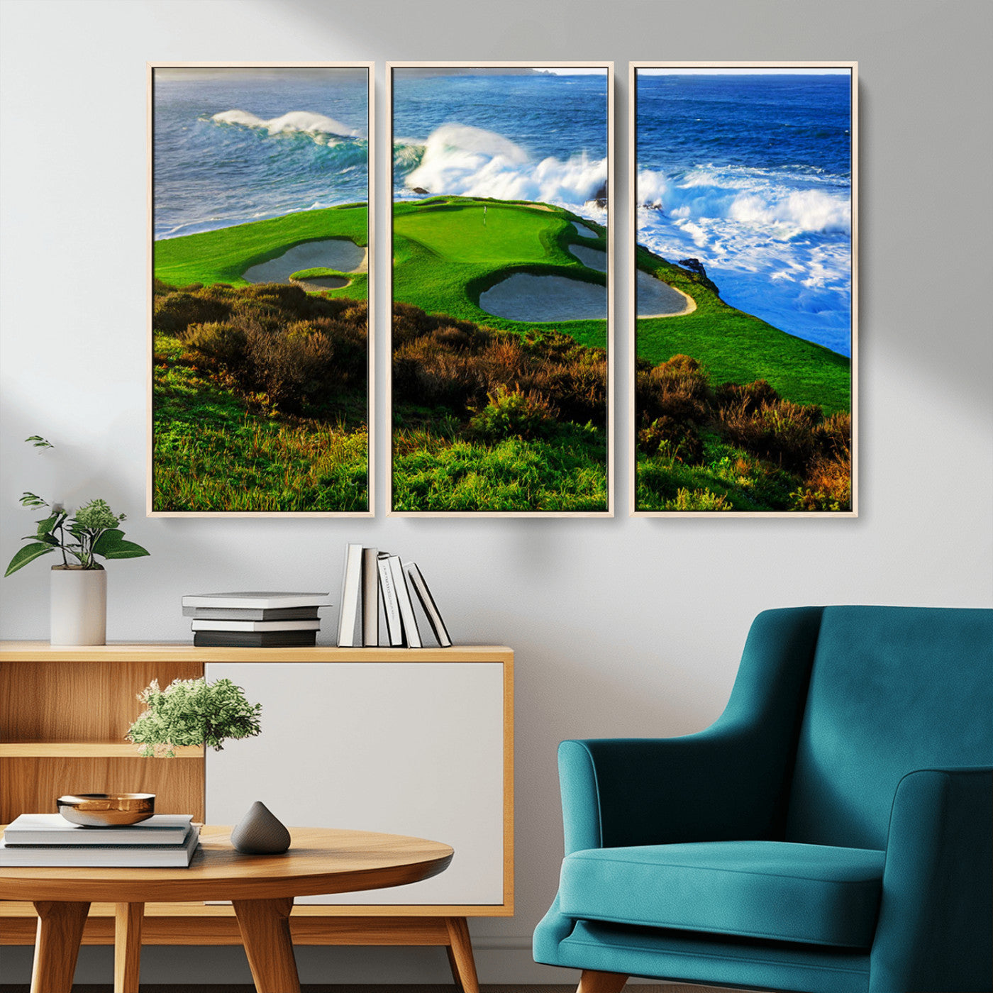 34181847-MGV-CV-36X24-Coastal Golf Course Wall Art – Panoramic Ocean Fairway Canvas Print, Scenic Sports Photography Decor for Office, Man Cave, Living