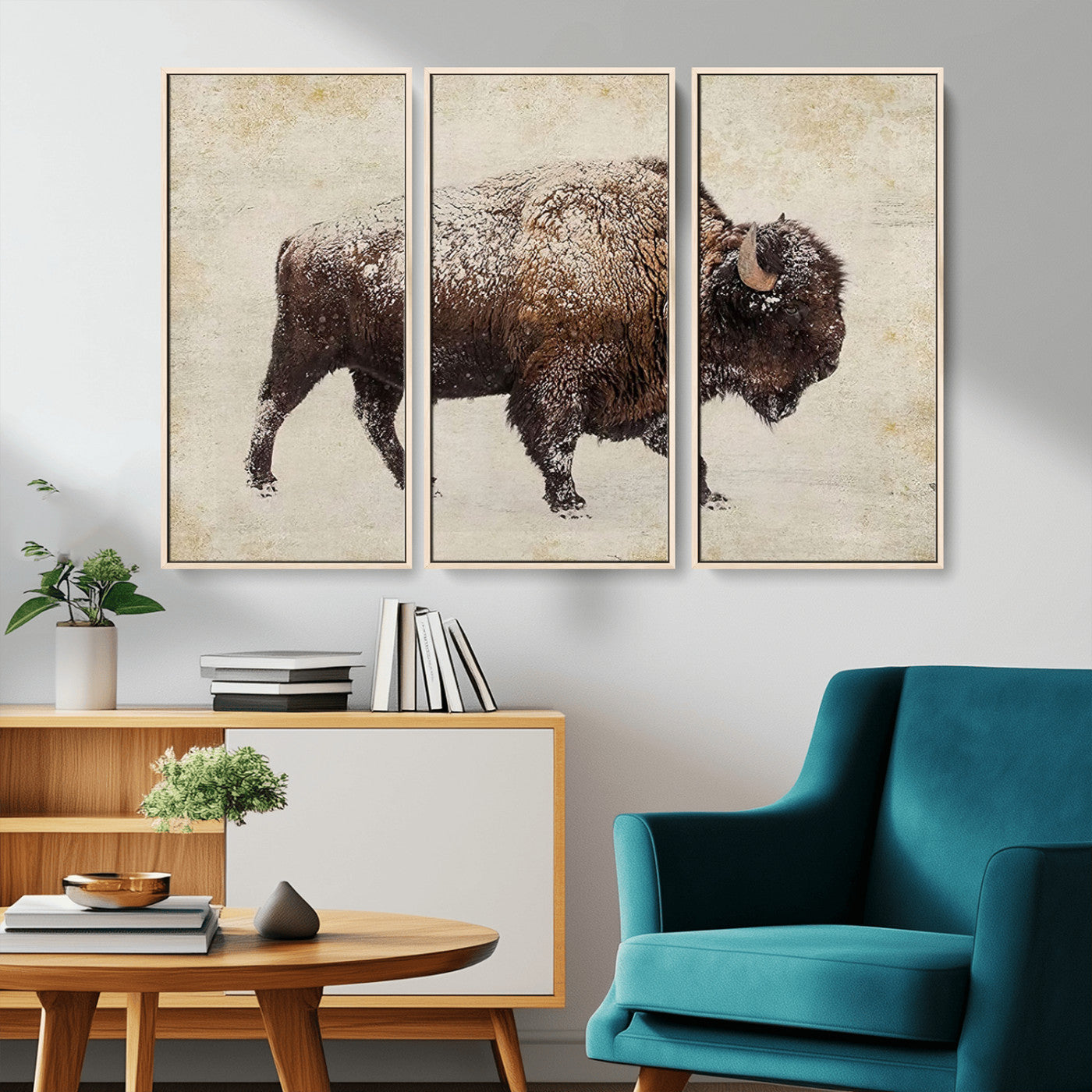 54810031-MGV-CV-36X24-Western Wall Art – Snow Covered Bison Canvas Print, Rustic Wildlife Photography Decor for Bedroom, Living Room, Office, Lodge,