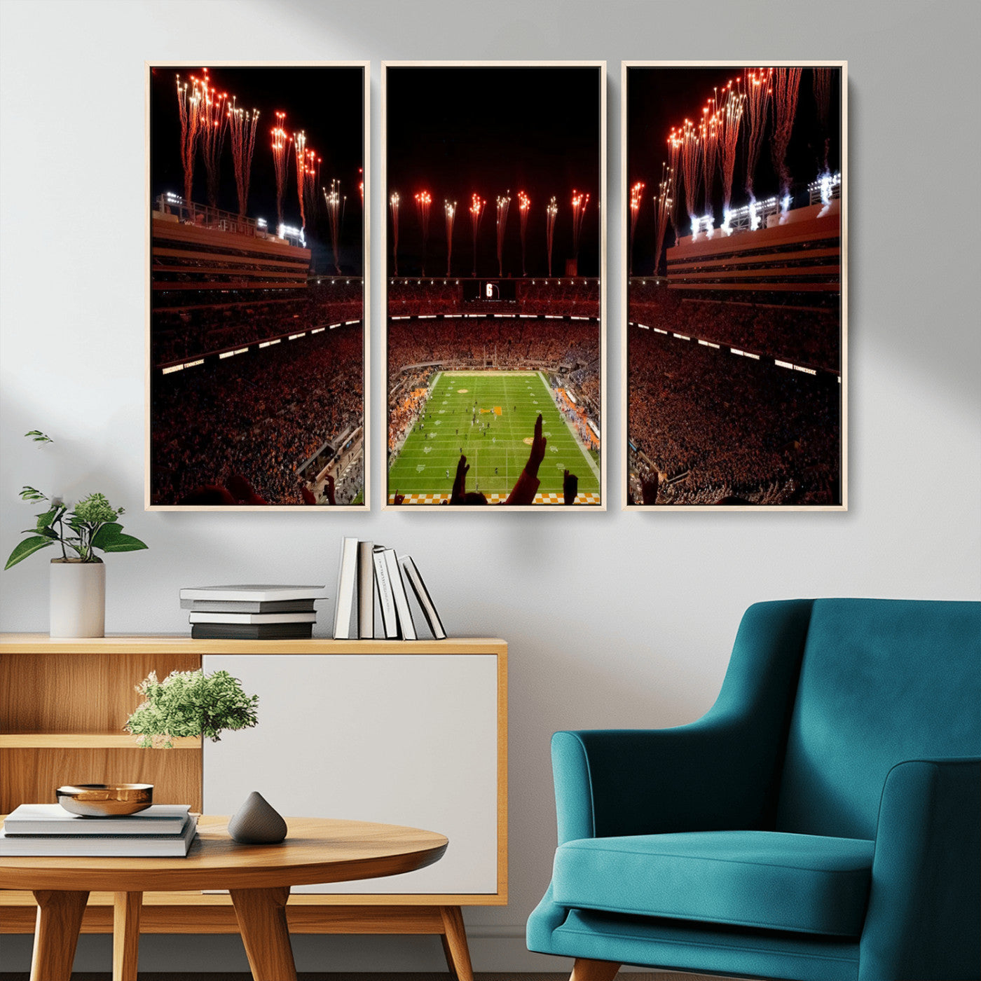 73358115-MGV-CV-36X24-Tennessee Volunteers Wall Art – Neyland Stadium Fireworks Night Game Canvas Print, Vols Football Checkerboard Endzone Sports Decor