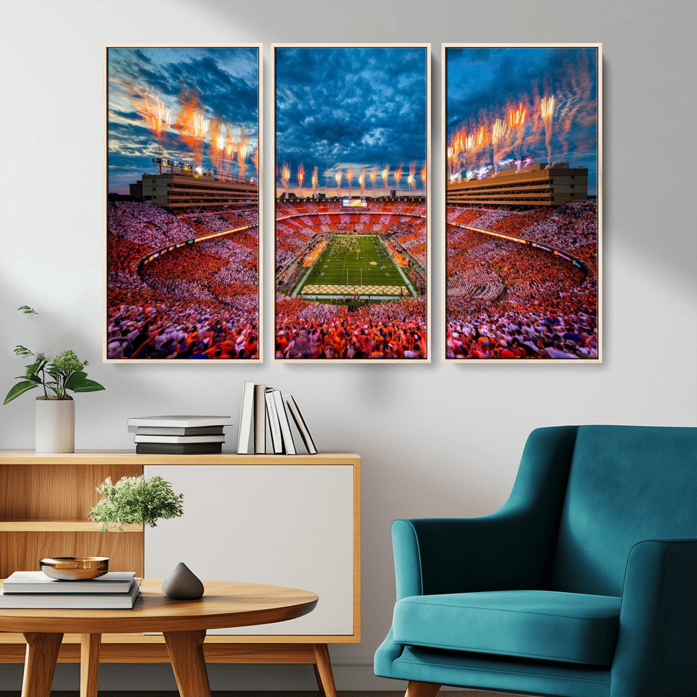 94266219-MGV-CV-36X24-Neyland Stadium Wall Art – Panoramic Tennessee Volunteers Checkerboard Crowd Fireworks Canvas Print, Football Game Day Sports
