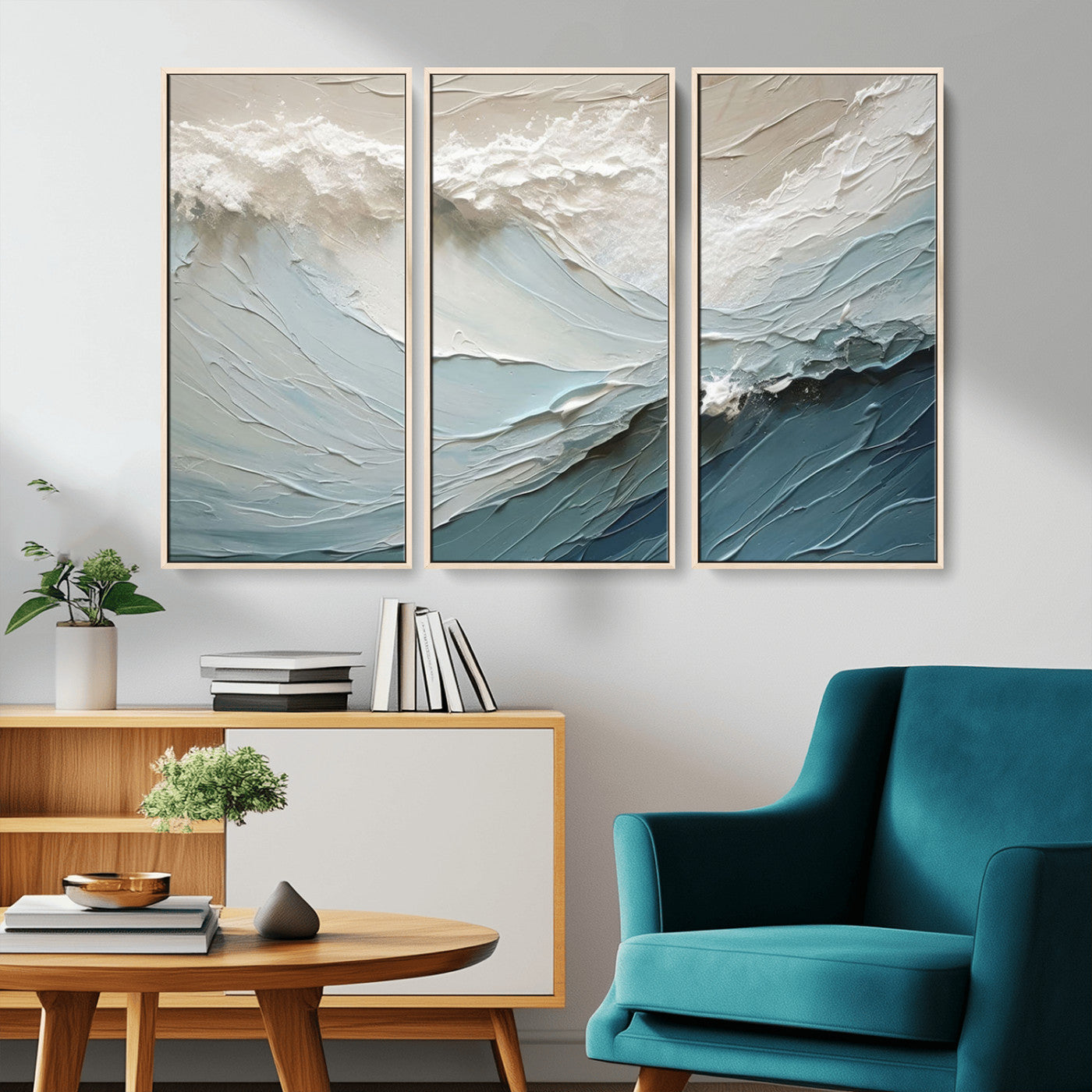 53646-MGV-CV-36X24-Ocean Wave Wall Art Canvas Print, Framed Textured Seascape Art Picture Print, Modern Ocean Perfect Minimal Coastal 2/2 Decor
