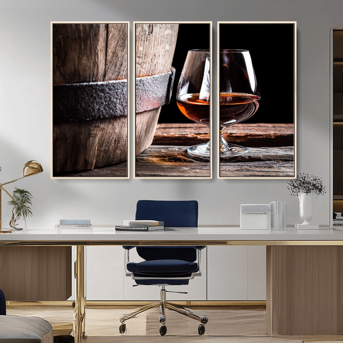 50839-MGV-CV-36X24-Barrel & Brandy Wall Art – Rustic Whiskey Barrel and Brandy Glass Canvas Print, Elegant Home Bar or Lounge Decor for Office, Man