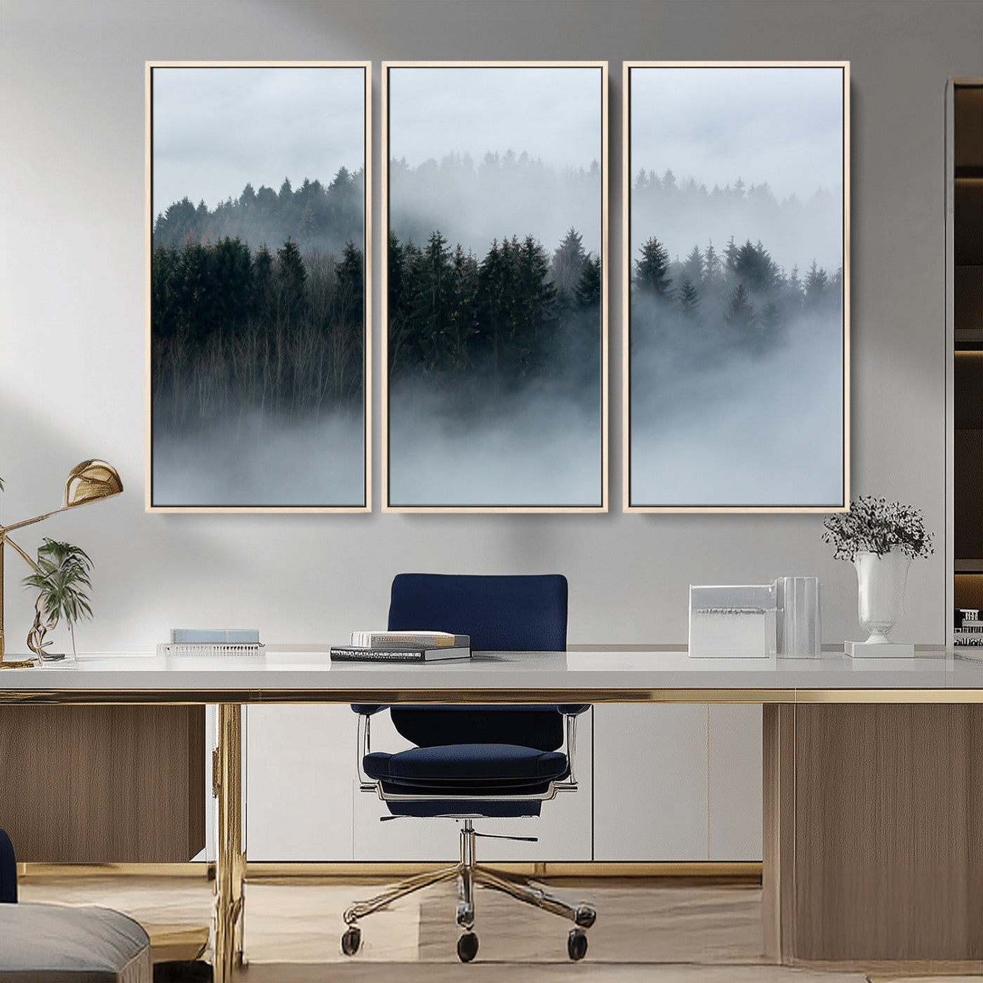 42596-MGV-CV-36X24-Misty Forest Wall Art – Atmospheric Pine Trees Canvas Print, Nature Landscape Decor for Living Room, Bedroom, Office, or Cabin