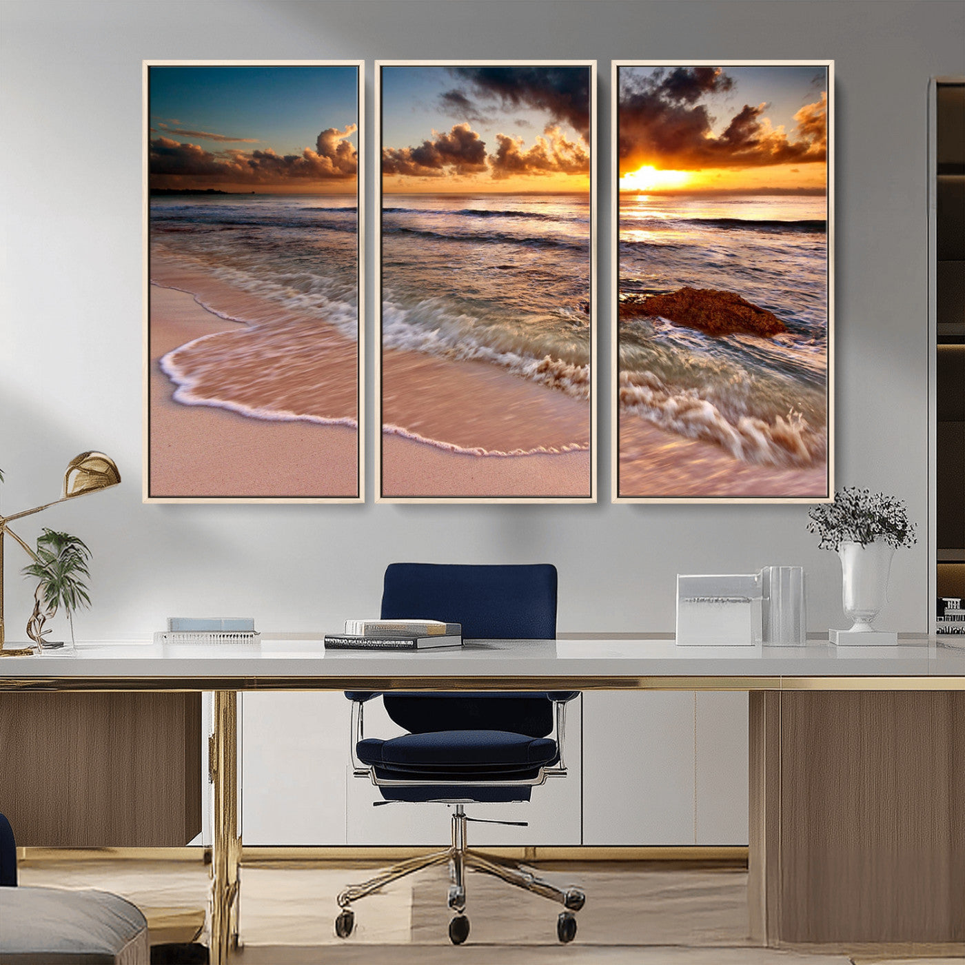 38302-MGV-CV-36X24-Sunset Beach Wall Art – Stunning Ocean Waves and Rock Canvas Print, Warm Coastal Decor for Living Room, Bedroom, Office or Beach