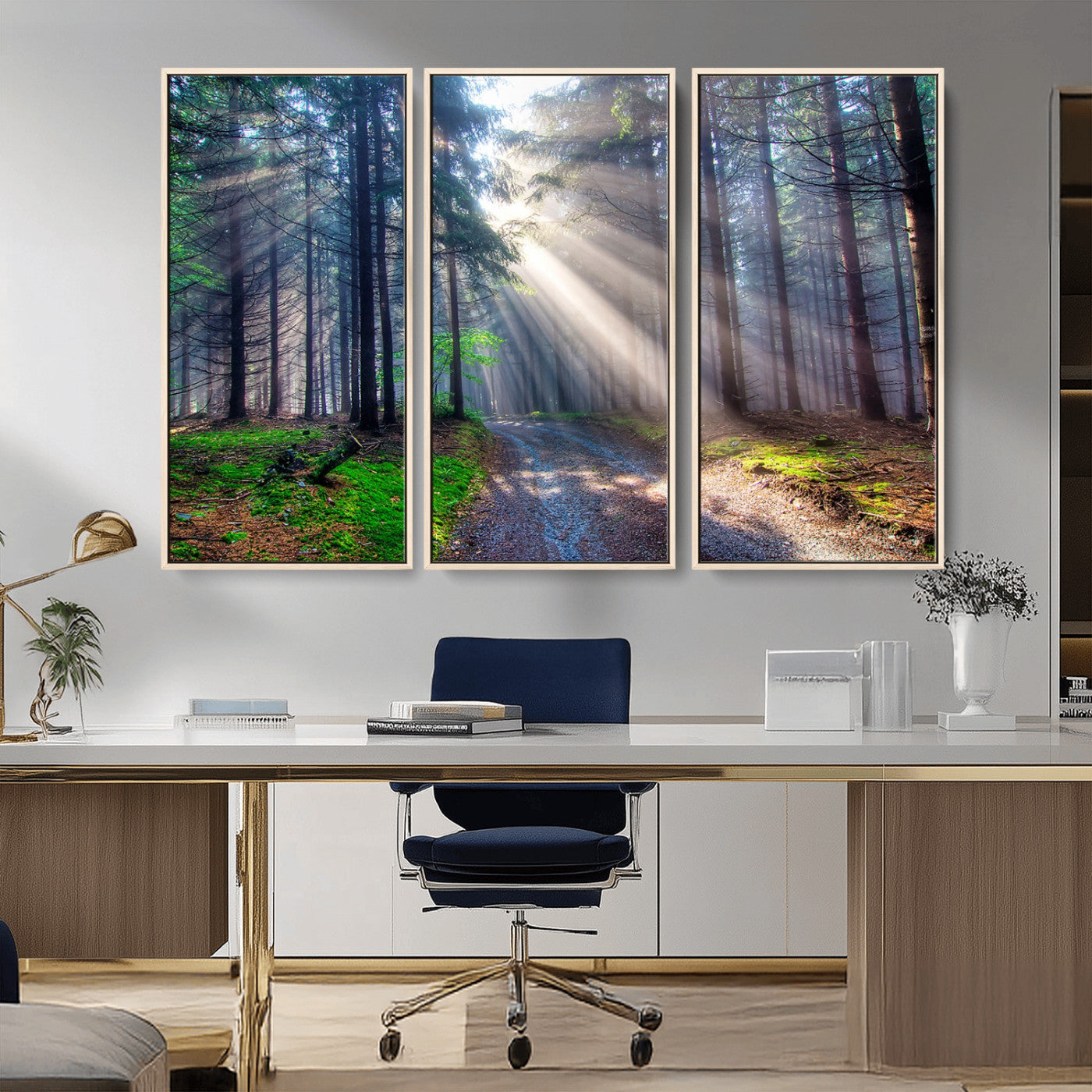 42047-MGV-CV-36X24-Sunlit Forest Path Wall Art – Nature Canvas Print, Serene Woodland Landscape, Perfect Home & Office Decor for Calm and Tranquil