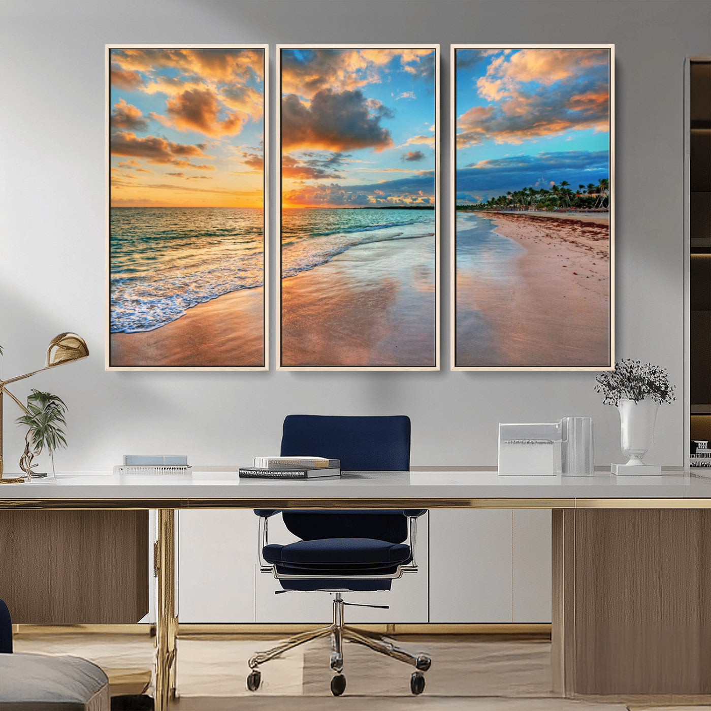 41572-MGV-CV-36X24-Sunset Beach Wall Art – Ocean Waves and Palm Trees Canvas Print, Tropical Coastal Sunset Seascape Decor for Living Room, Bedroom