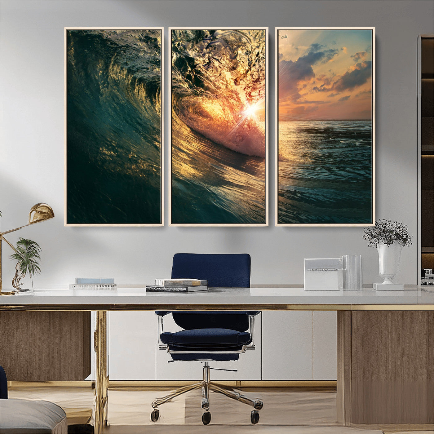 55359-MGV-CV-36X24-Radiant Ocean Wave Wall Art – Panoramic Surf Canvas Print, Vibrant Sunset Beach Decor for Home, Office or Man Cave