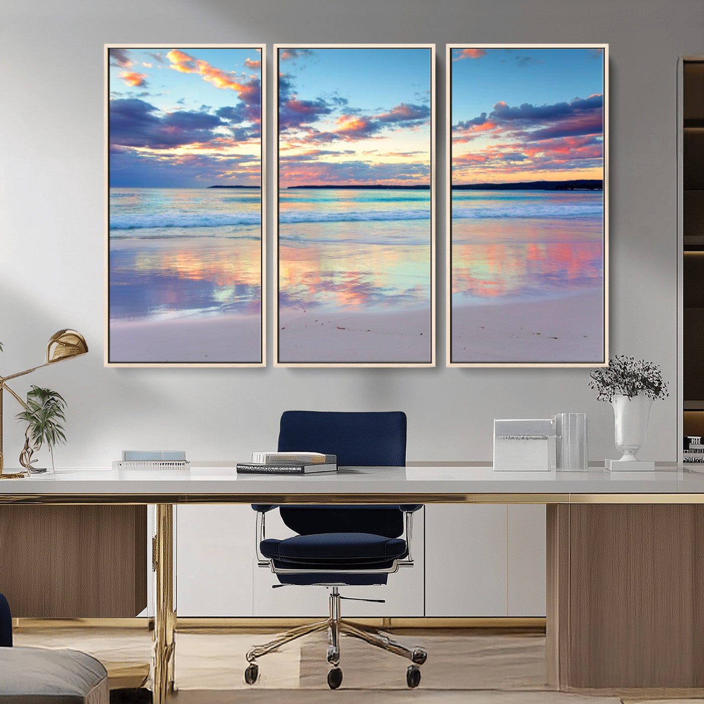 56723-MGV-CV-36X24-Serene Sunset Beach Wall Art – Panoramic Coastal Canvas Print, Peaceful Ocean Reflection Decor for Living Room, Bedroom or Office