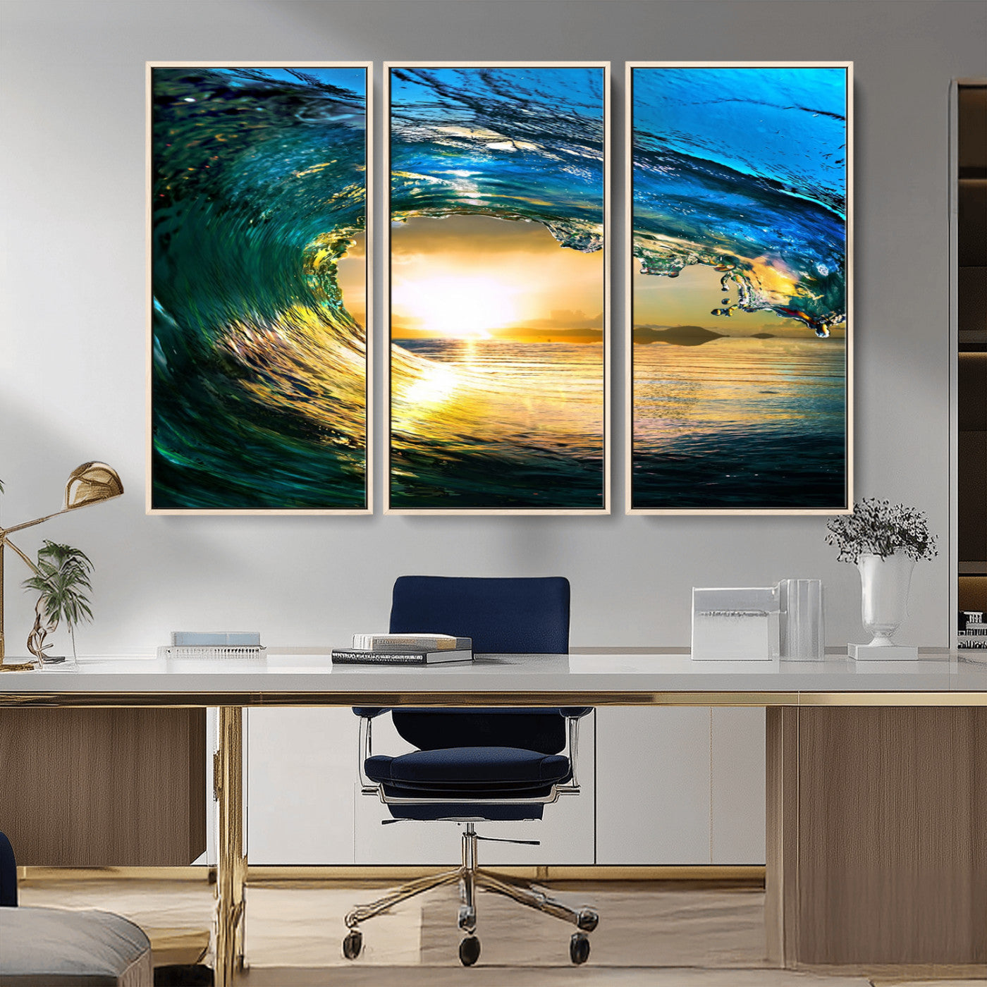 19378-MGV-CV-36X24-Ocean Wave Sunset Wall Art – Vibrant Surf and Golden Horizon Canvas Print, Coastal Seascape Photography for Living Room, Bedroom,