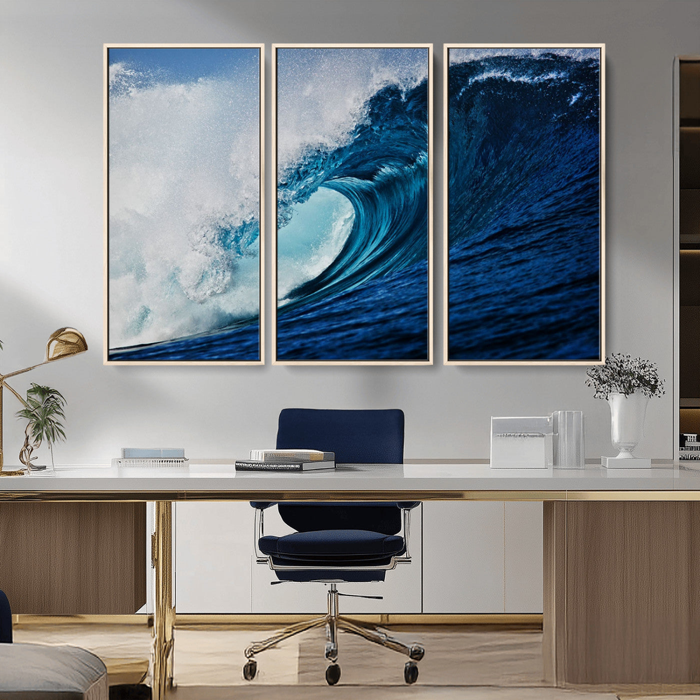 89502-MGV-CV-36X24-Powerful Ocean Wave Wall Art – Panoramic Blue Sea Wave Canvas Print, Coastal Surf Photography Artwork for Living Room, Bedroom, or