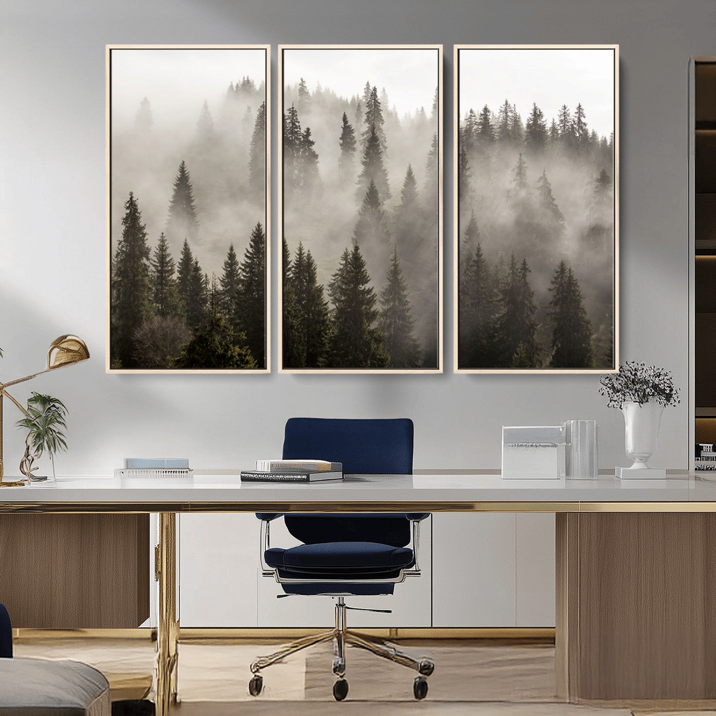 62862-MGV-CV-36X24-Misty Forest Wall Art – Tranquil Pine Tree Canvas Print with Mountain Fog, Nature Landscape Artwork for Living Room, Bedroom, or