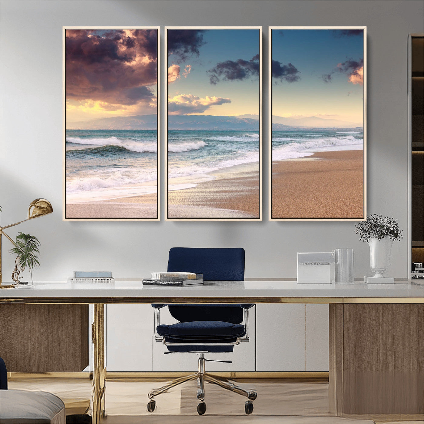 42253-MGV-CV-36X24-Serene Beach Waves Wall Art – Tranquil Ocean Horizon Canvas Print, Coastal Seascape Decor for Living Room or Office Wall