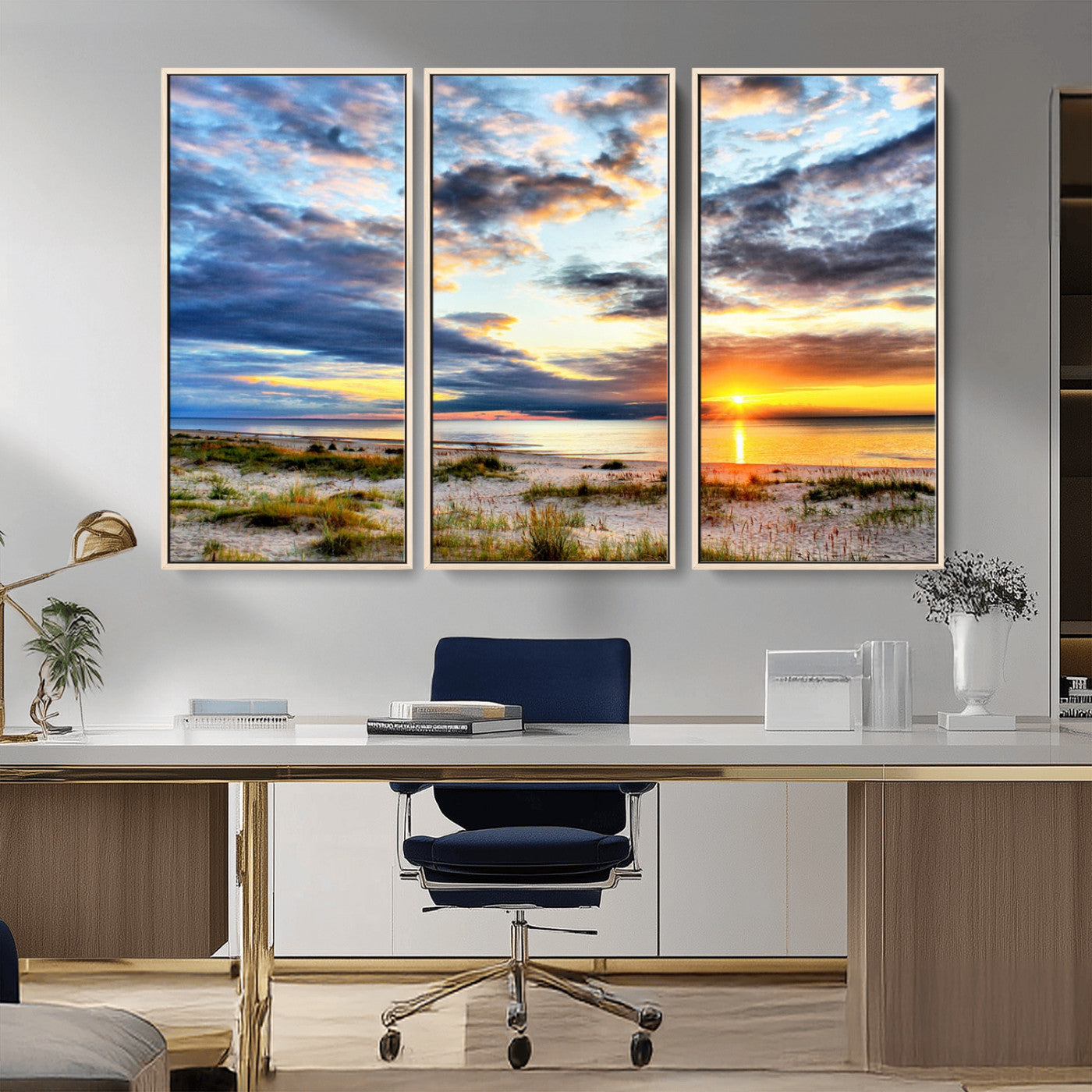 39645-MGV-CV-36X24-Golden Beach Sunset Wall Art – Serene Ocean Horizon Canvas Print, Coastal Nature Landscape Decor for Living Room, Bedroom or