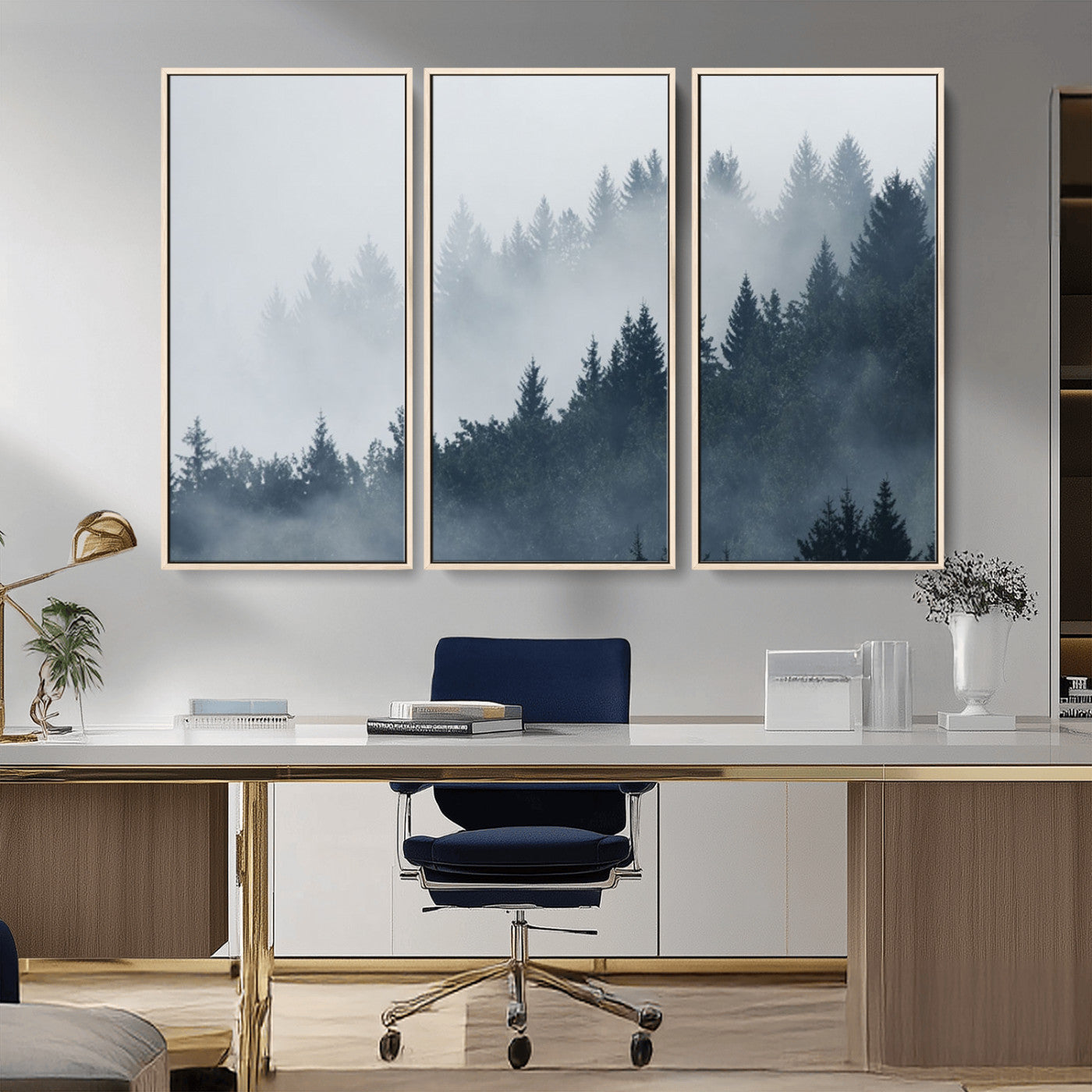 23671-MGV-CV-36X24-Misty Forest Wall Art – Serene Foggy Pine Trees Landscape Canvas Print, Tranquil Nature Decor for Living Room, Bedroom or Office