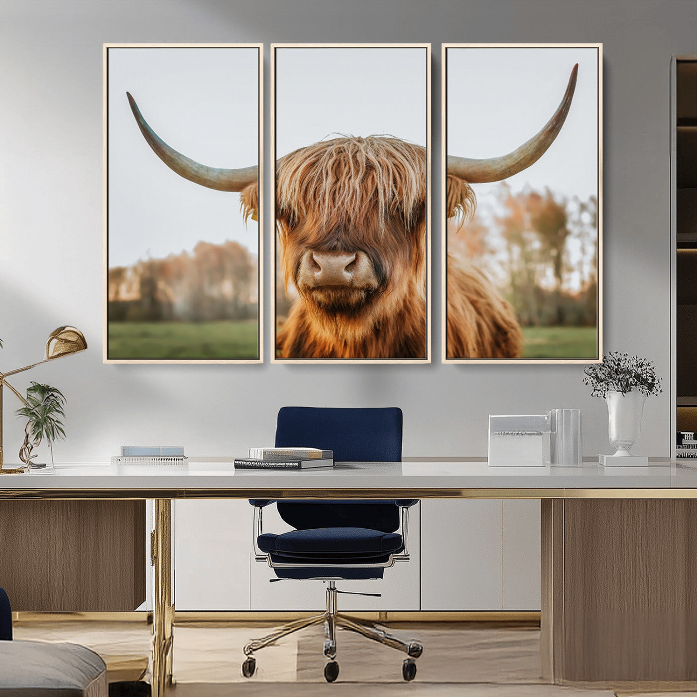 64824-MGV-CV-36X24-Highland Cow Wall Art – Rustic Scottish Bull Canvas Print, Farmhouse Animal Decor for Living Room, Bedroom, Office or Cabin
