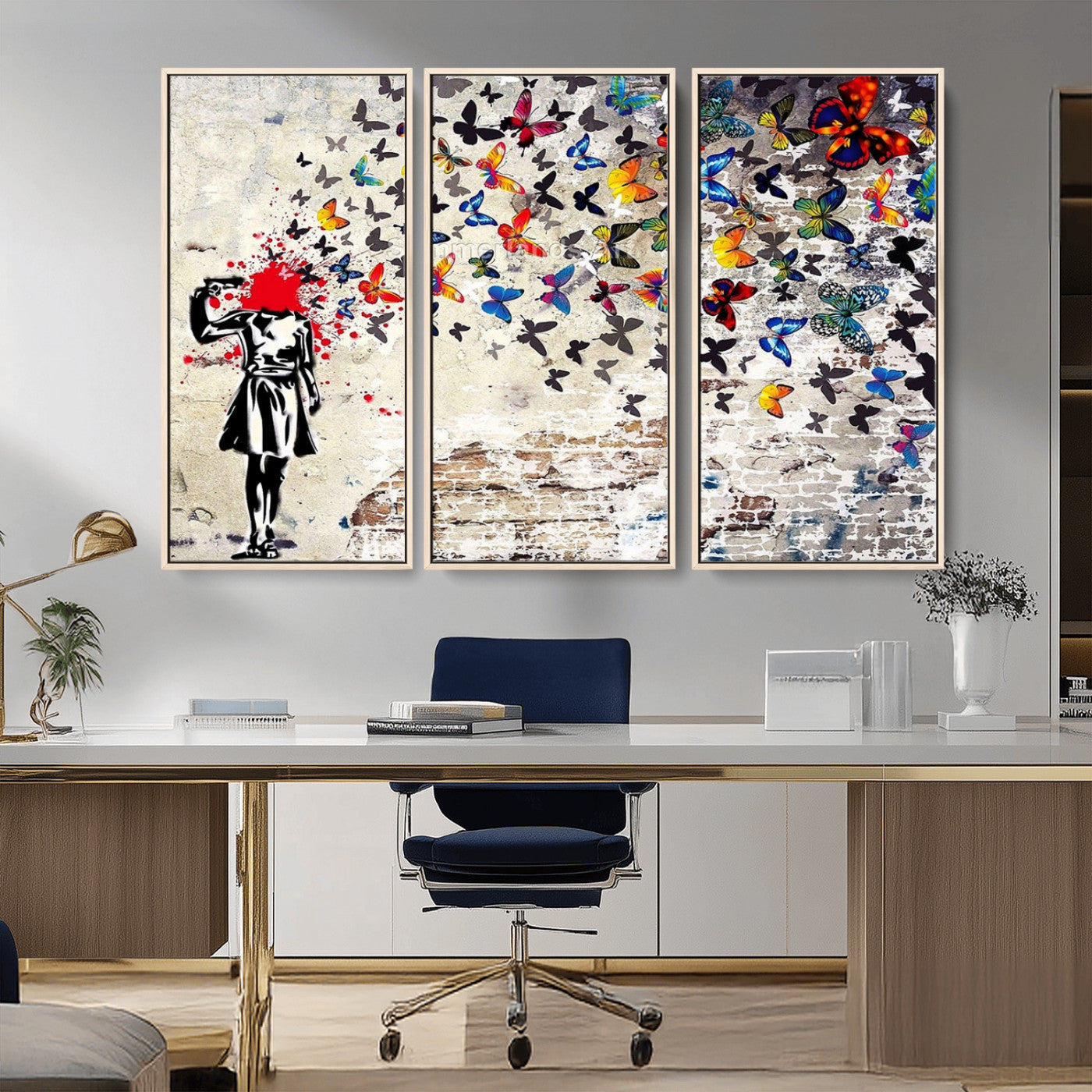 88654-MGV-CV-36X24-Butterfly Explosion Graffiti Wall Art – Street Art Canvas Print, Colorful Butterfly Spray Mural, Modern Abstract Urban Wall Decor