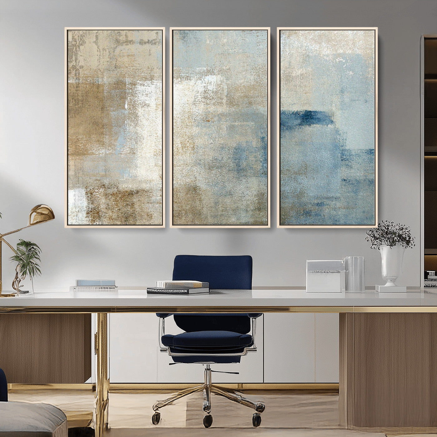 38126-MGV-CV-36X24-Neutral Abstract Wall Art – Modern Beige and Blue Canvas Print and Minimalist Textured Painting for Living Room, Bedroom or Office