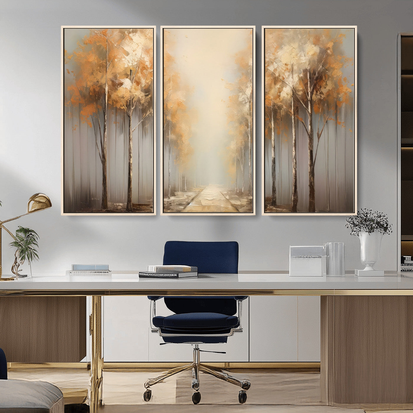 95004-MGV-CV-36X24-Autumn Forest Path Wall Art – Hand Painted Canvas Print with Golden Trees, Modern Nature Landscape Decor for Living Room, Bedroom