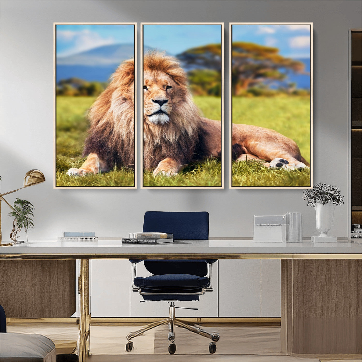 67826-MGV-CV-36X24-Majestic Lion Wall Art – King of the Jungle Canvas Print, Safari Wildlife Decor for Living Room, Office, or Man Cave