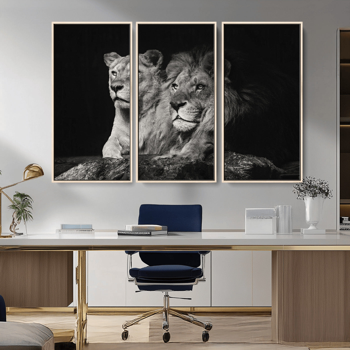 80013-MGV-CV-36X24-Lion and Lioness Wall Art – Black and White Wildlife Photography Canvas Print, African Safari Animal Decor for Office, Bedroom
