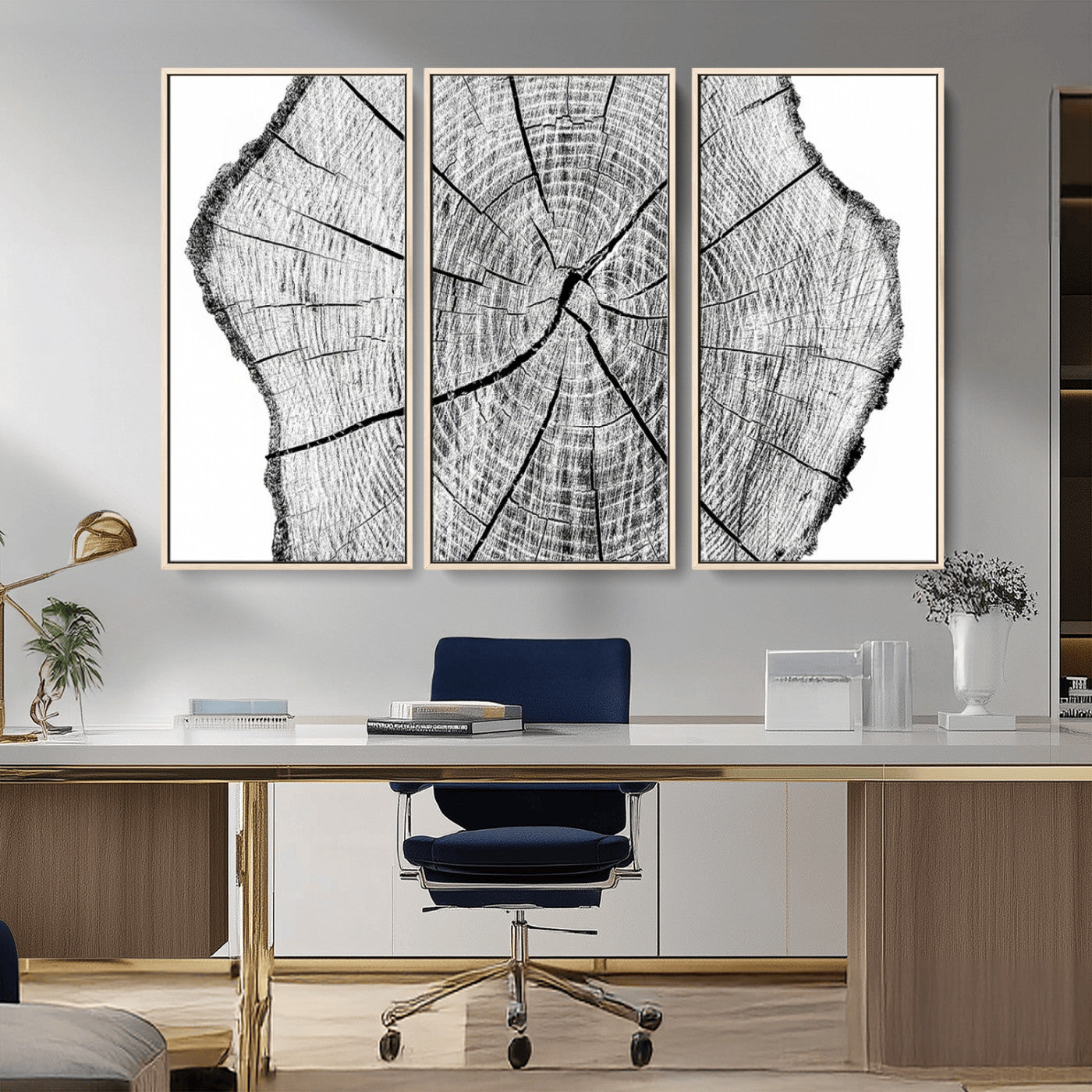 98709-MGV-CV-36X24-Tree Ring Wall Art – Black and White Canvas Print Rustic Wood Cross Section, Minimal Nature Inspired Decor for Living Room,