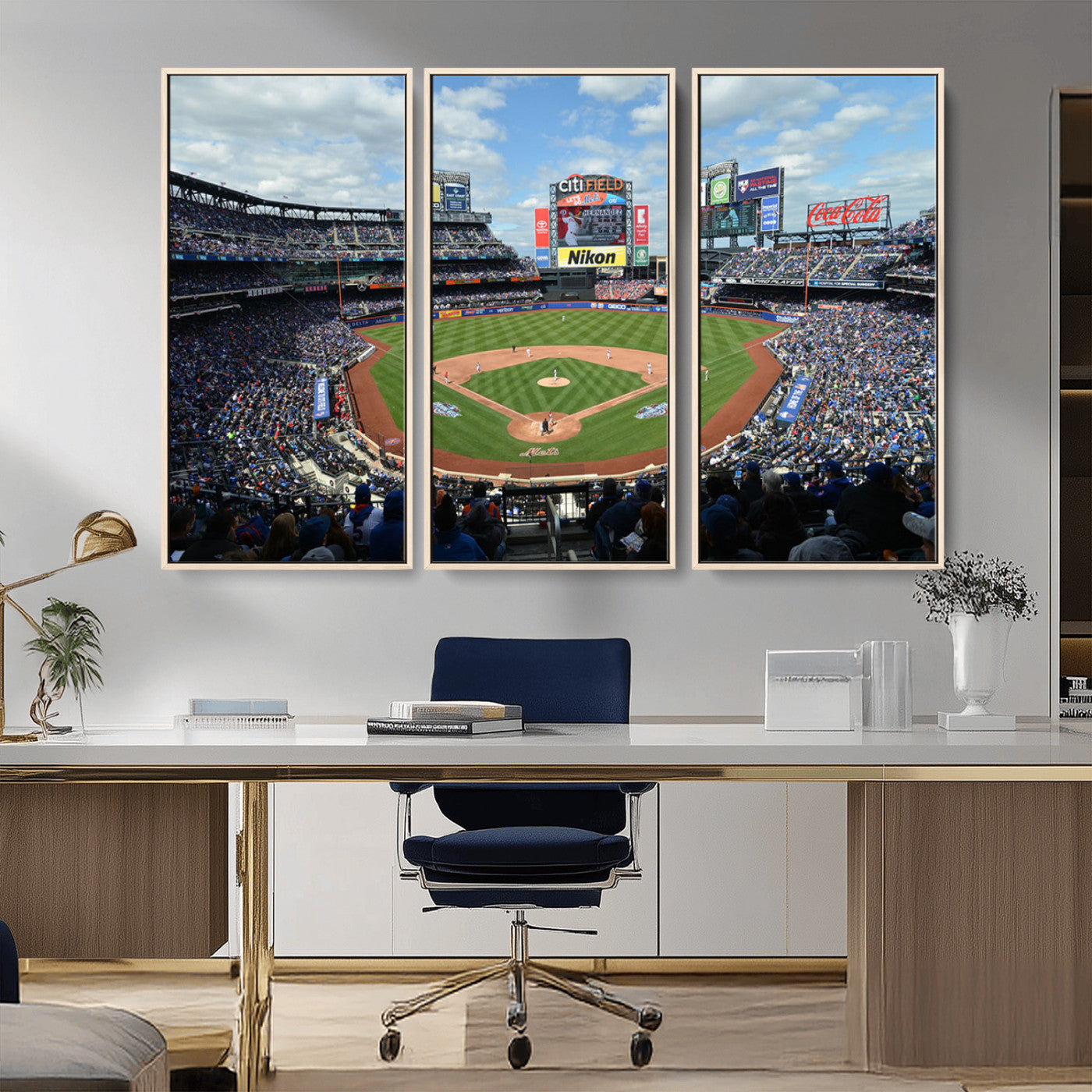 22910-MGV-CV-36X24-City Field Stadium Wall Art Canvas Print, Framed New York Stadium Art Picture Print, City Field Perfect Sport Room Decor Artwork