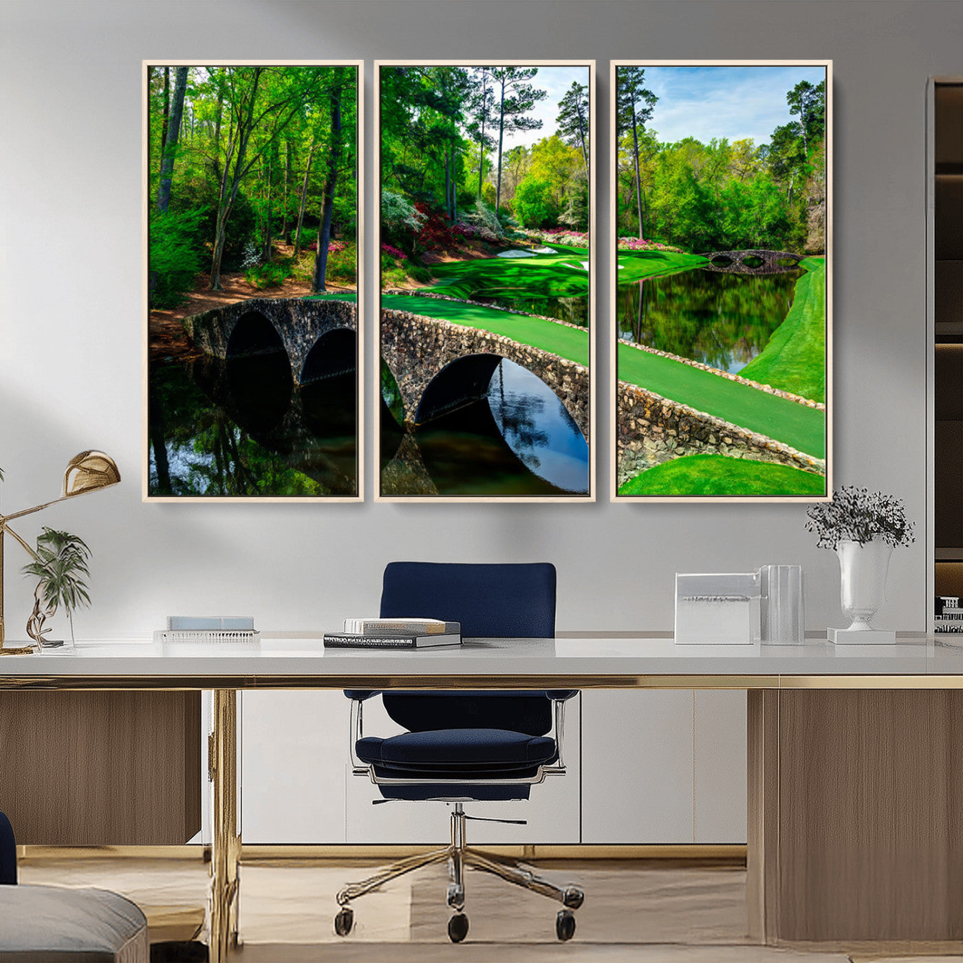 57655-MGV-CV-36X24-Golf Course Wall Art – Canvas Print Scenic Green Fairway Stone Bridge Water Reflection Landscape, Classic Sports Decor for Office,