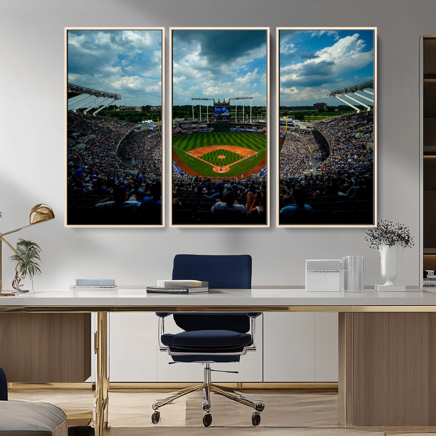 37127-MGV-CV-36X24-Kauffman Stadium Wall Art Canvas Print, Framed Kansas City Royals Field Art Picture Print, Baseball Stadium Perfect Sport Room