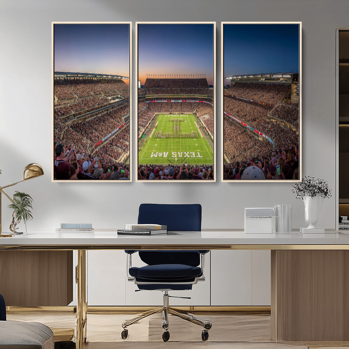 17421-MGV-FC-48X32-3P_Natural-Kyle Field Wall Art Canvas Print, Framed Texas Stadium Art Picture Print, Kyle Field Stadium Perfect Sport Room Decor Artwork