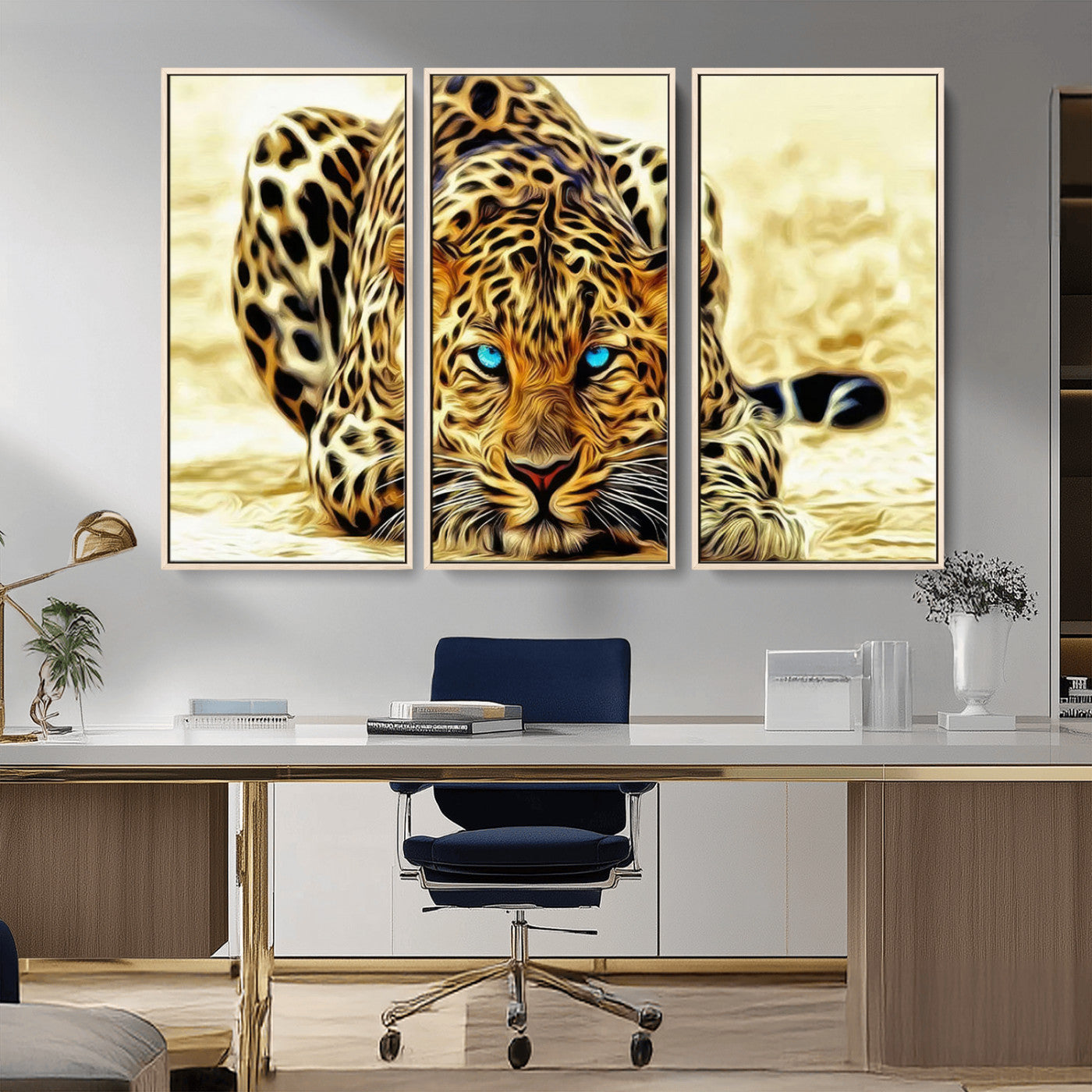45281-MGV-CV-36X24-Blue Eye Leopard Wall Art Canvas Print, Framed Leopard Painting Art Picture Print, Big Cat Perfect Safari Wildlife Decor Artwork