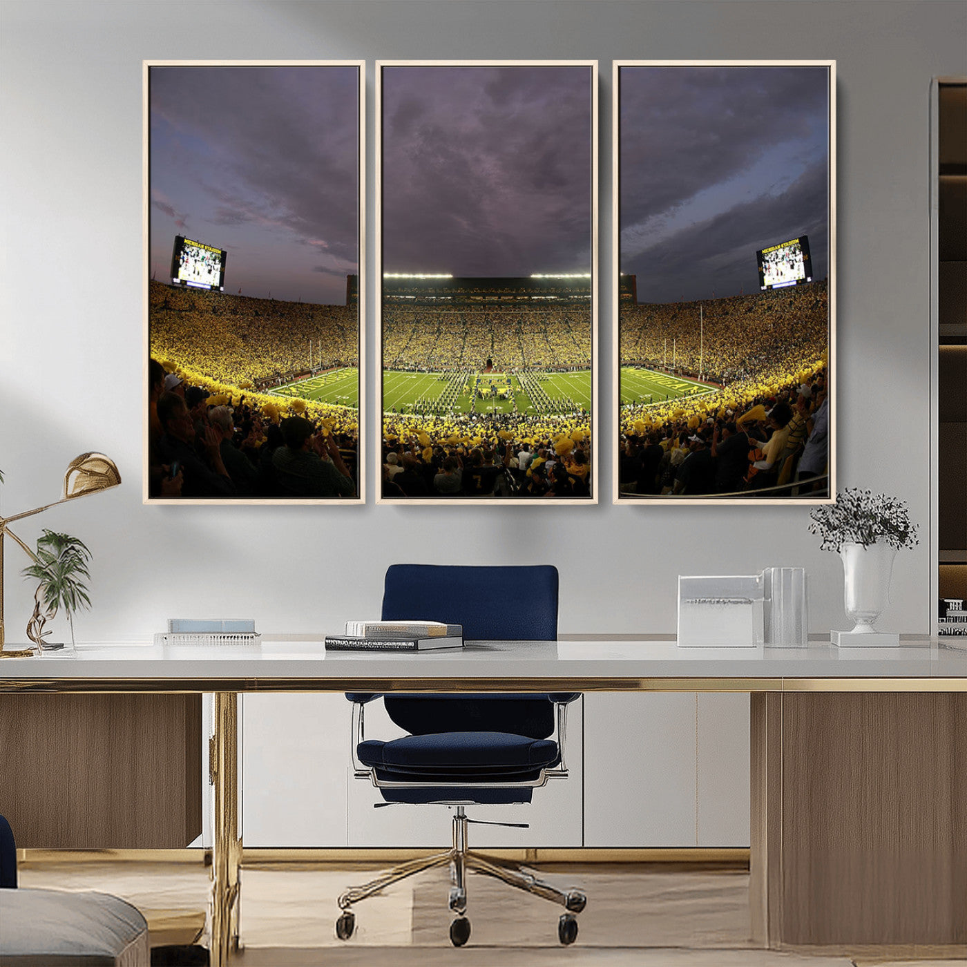 72404-MGV-CV-36X24-Michigan Wolverine Stadium Wall Art Canvas Print, Framed Michigan Stadium Art Picture Print, Football Stadium Perfect Sport Room