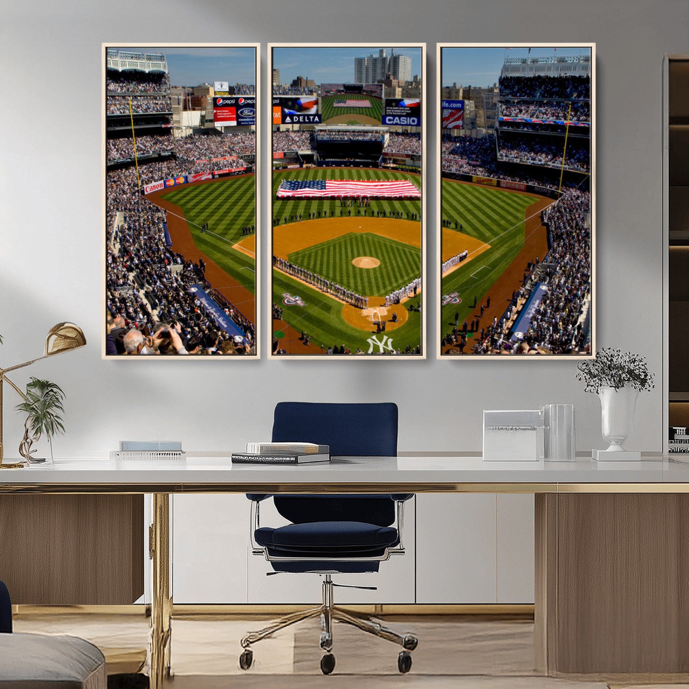 20879-MGV-CV-36X24-Yankee Stadium Wall Art Canvas Print, Framed New York Stadium Art Picture Print, Yankee Field Perfect Sport Room Decor Artwork