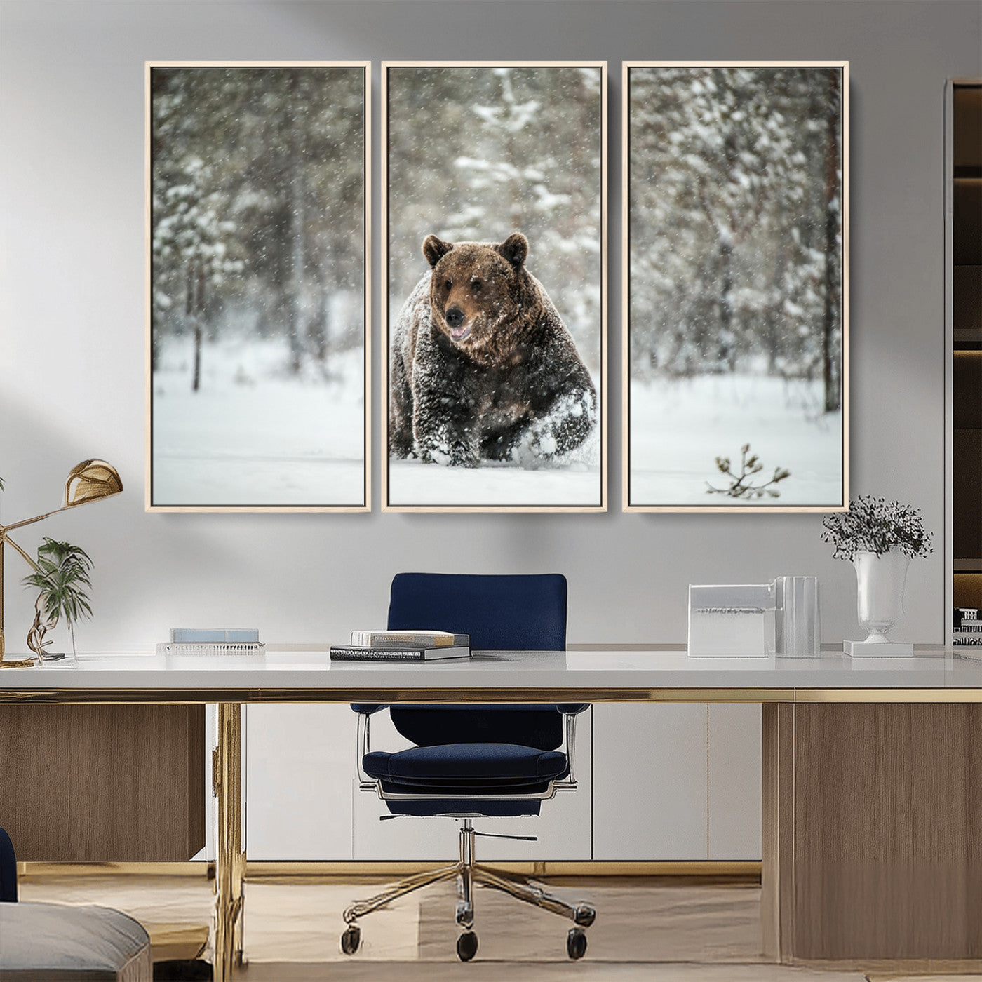 43350-MGV-CV-36X24-Wild Bear in Snow Wall Art – Majestic Wildlife Photography Print, Winter Forest Nature Decor for Cabin, Lodge, Rustic Home,