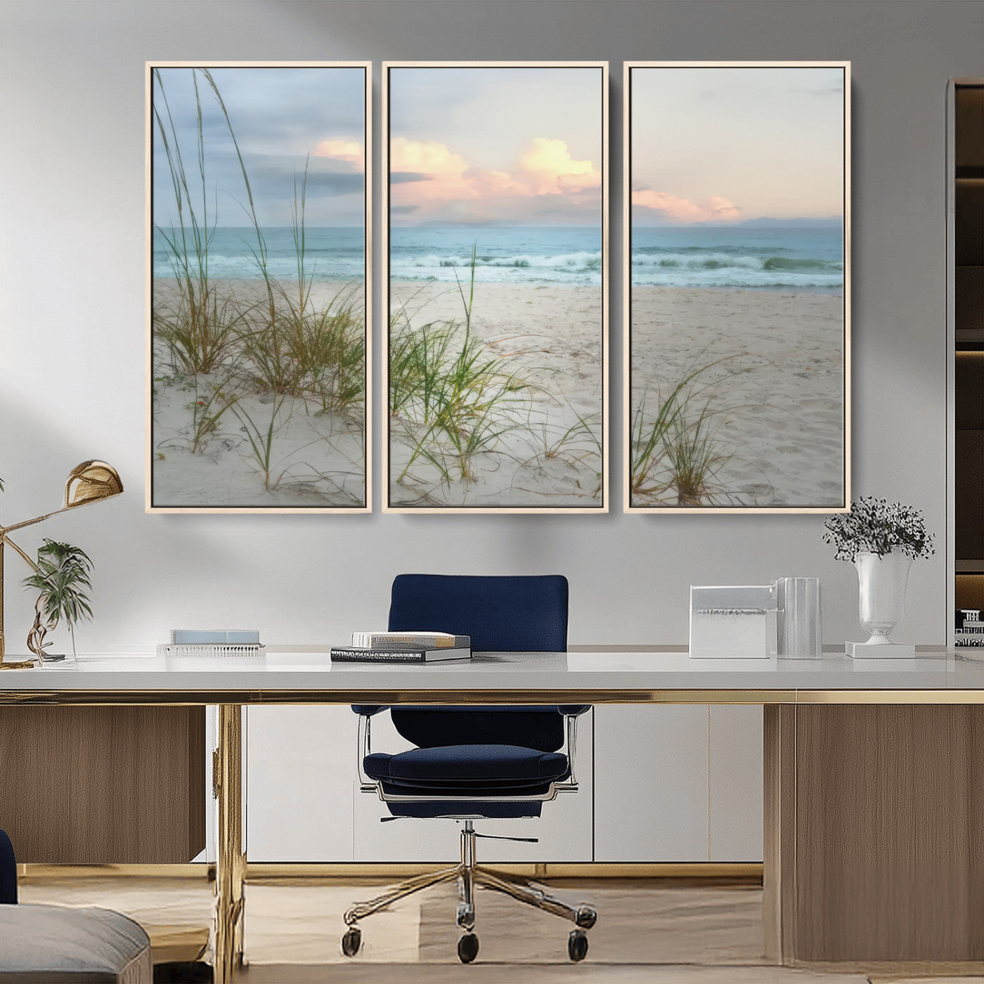 Test1001-MGV-CV-36X24-Coastal Beach Wall Art – Panoramic Ocean Waves and Sandy Dunes Canvas Print, Serene Seascape with Sea Oats for Relaxing Home or